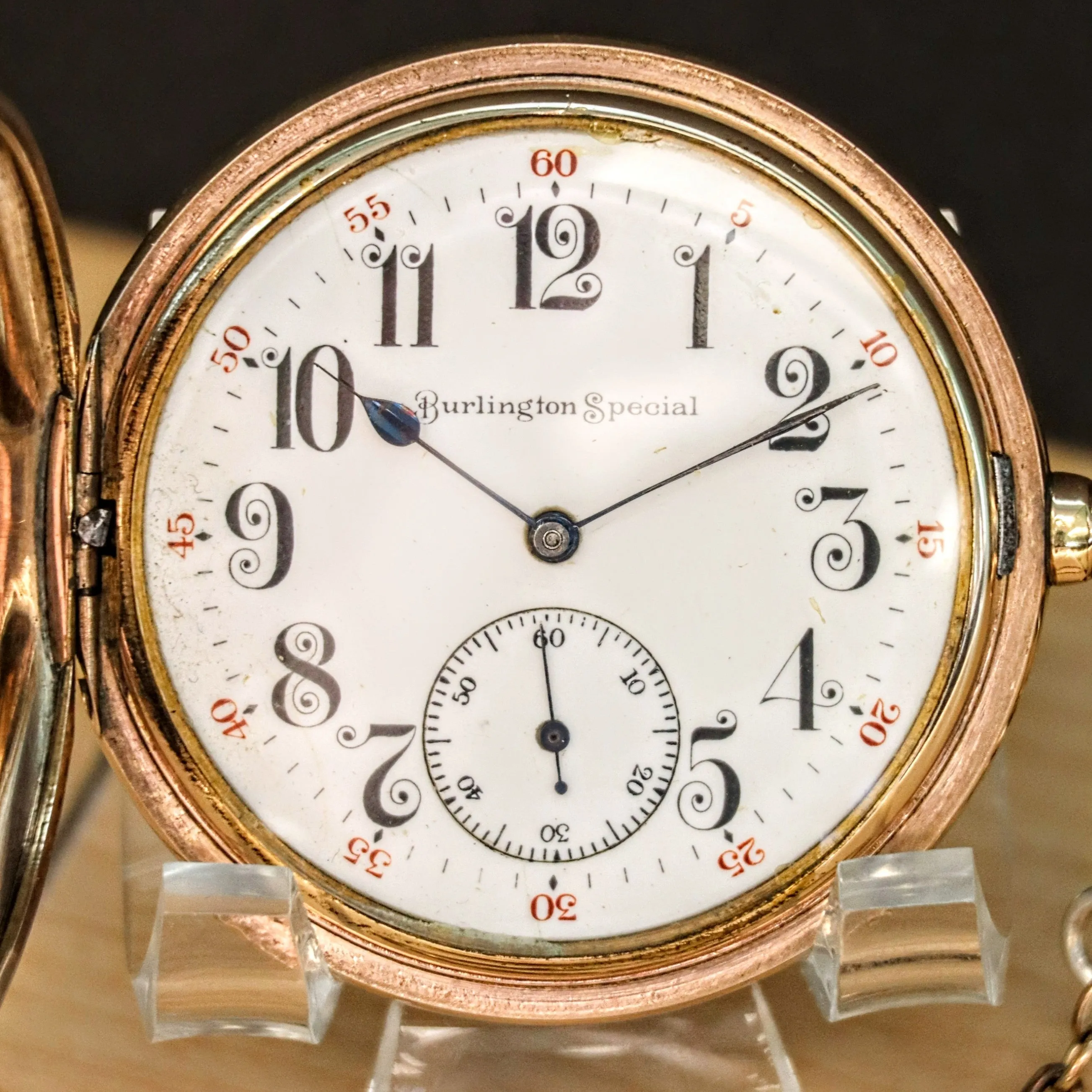 1912 BURLINGTON SPECIAL Pocket Watch 19J ADJs Grade 274 U.S.A. Hunter G.F. Case w/ Chain