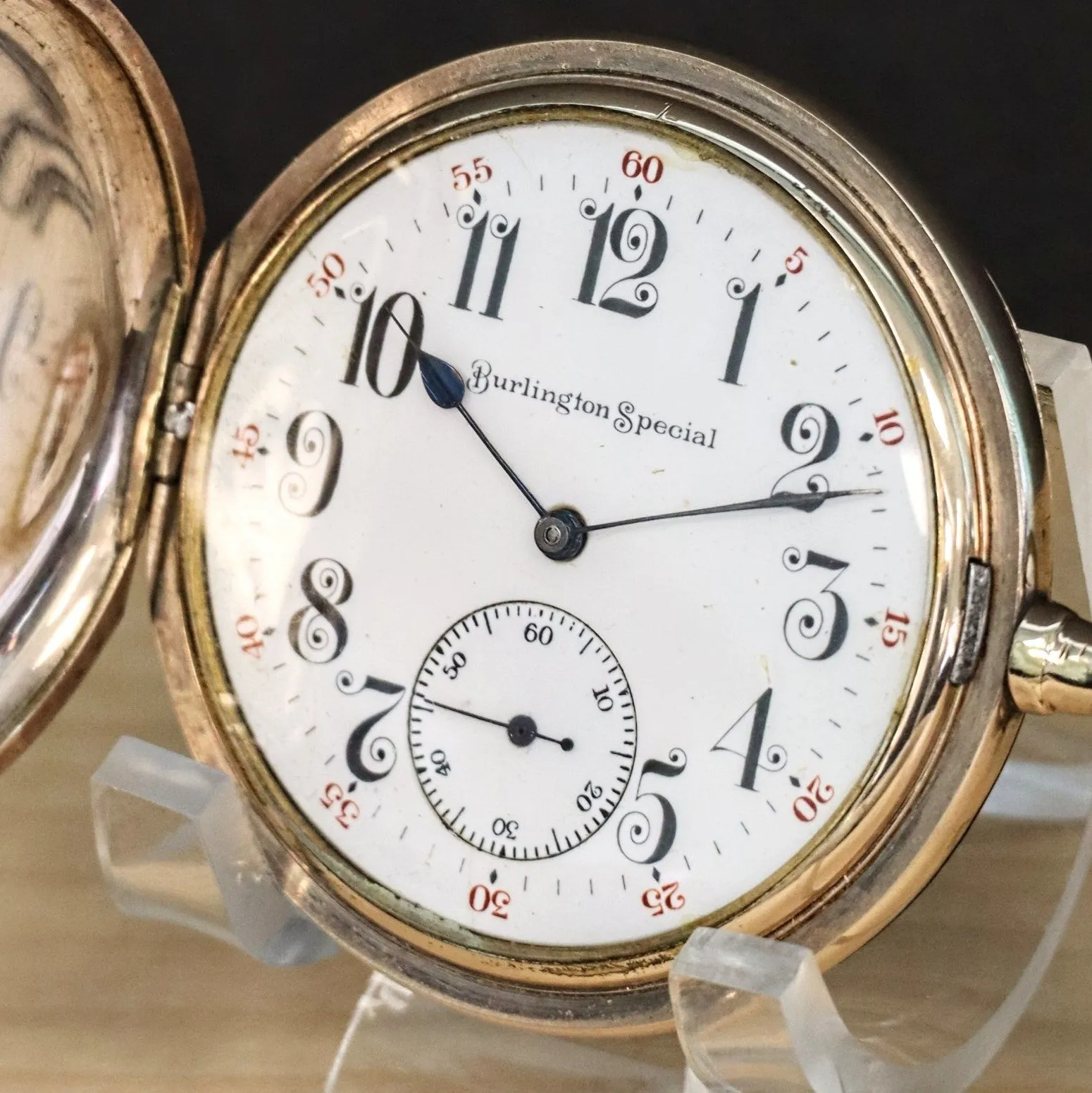1912 BURLINGTON SPECIAL Pocket Watch 19J ADJs Grade 274 U.S.A. Hunter G.F. Case w/ Chain