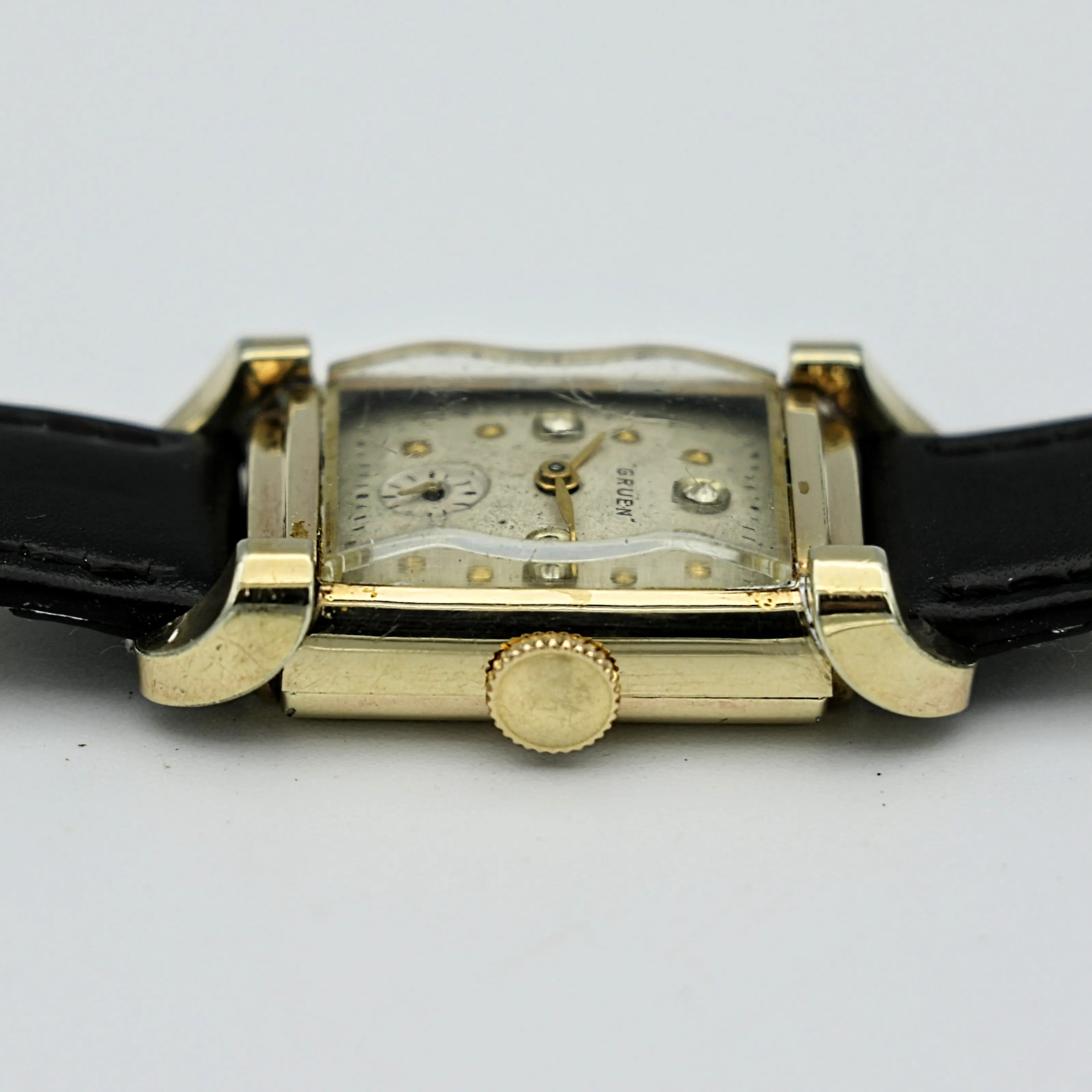 1940 GRUEN Watch Fancy Lugs - Diamond Dial Vintage Manual Wristwatch - In BOX!