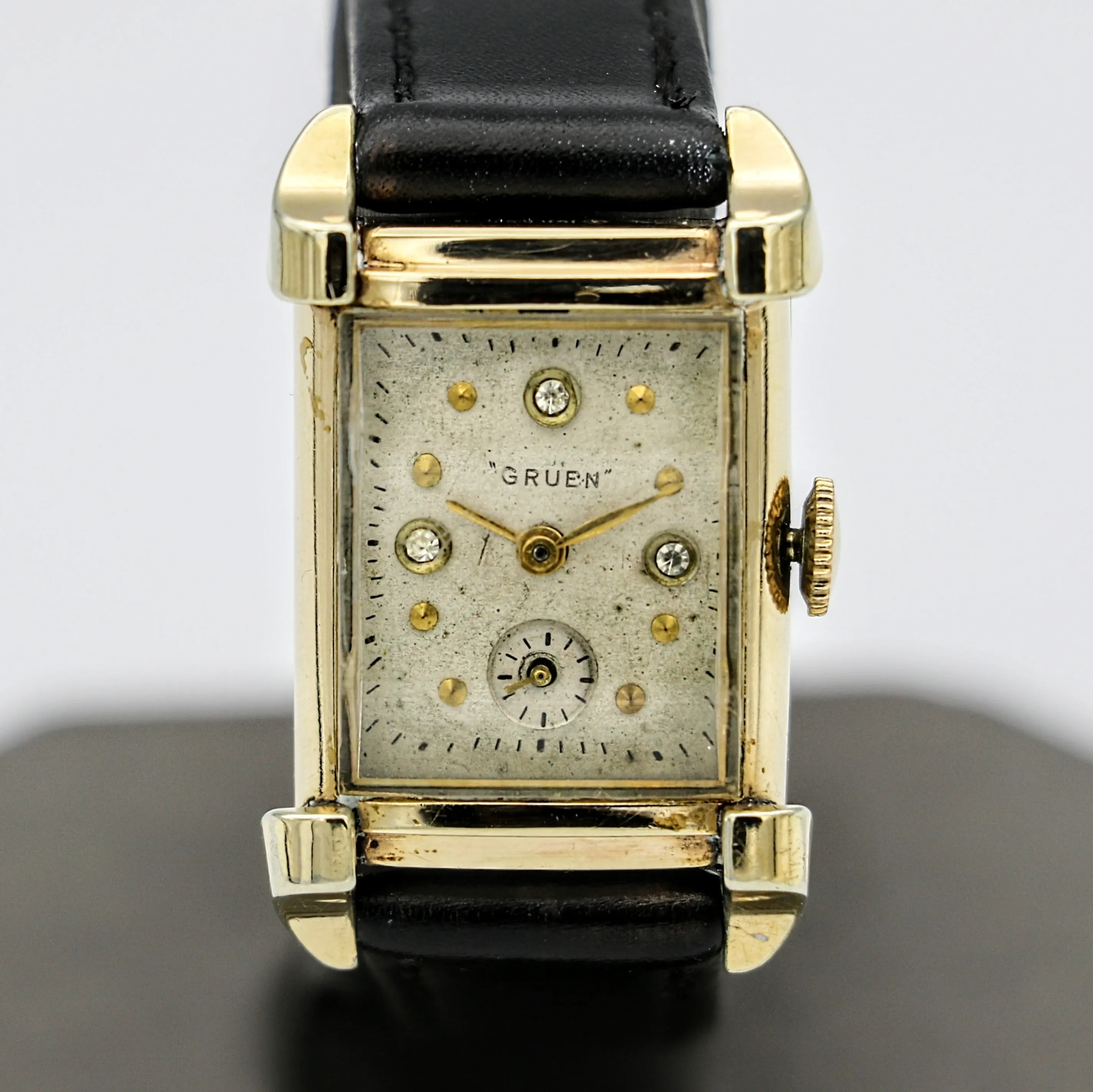 1940 GRUEN Watch Fancy Lugs - Diamond Dial Vintage Manual Wristwatch - In BOX!