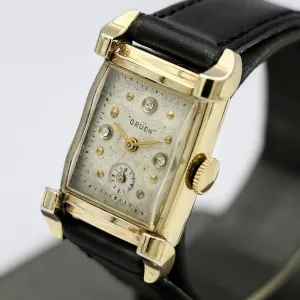 1940 GRUEN Watch Fancy Lugs - Diamond Dial Vintage Manual Wristwatch - In BOX!