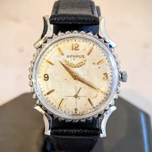 1940's BENRUS Bottle Cap Watch Model BB 14 Swiss Wristwatch 10K GF