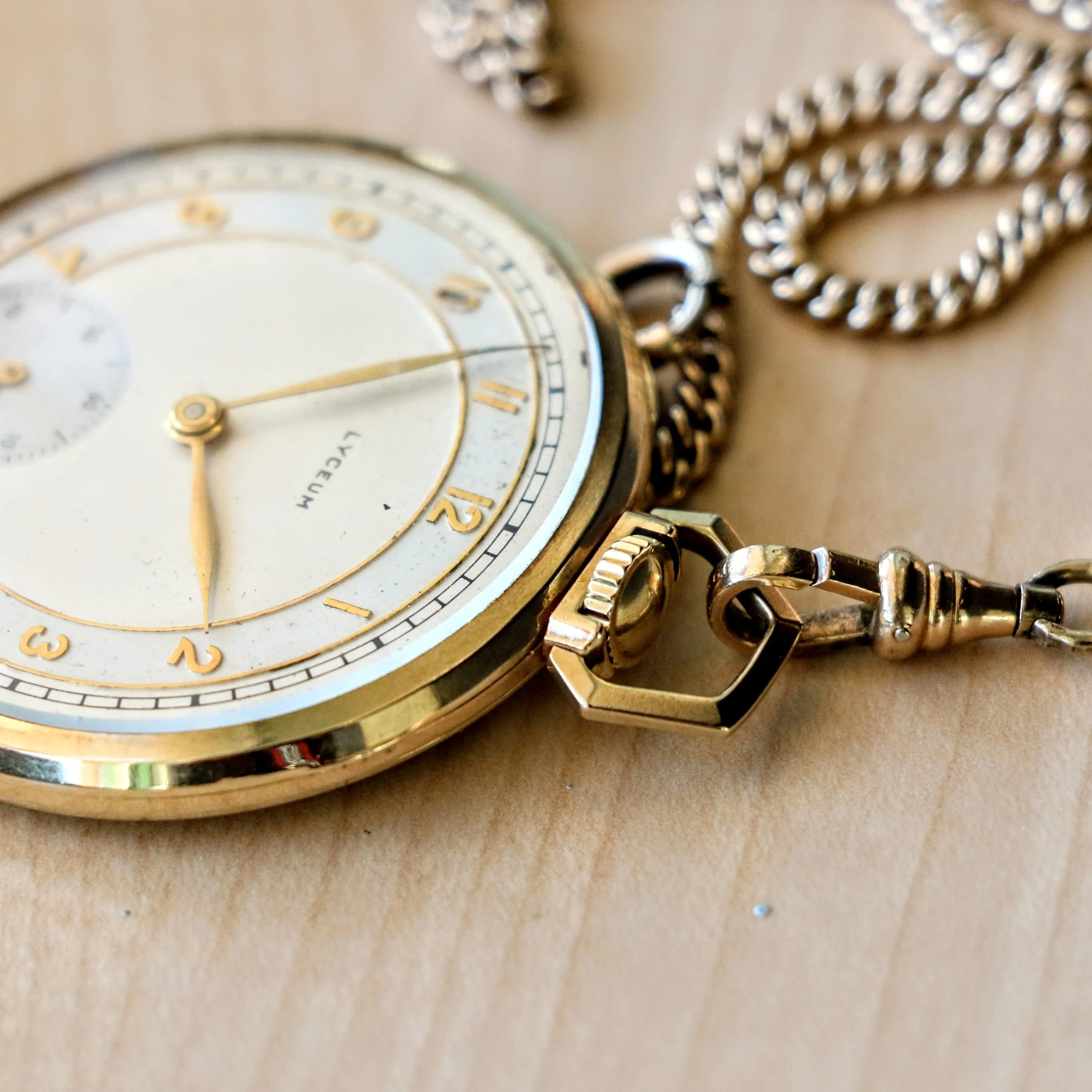 1940s LYCEUM Pocket Watch 17 Jewels 14K GOLD Vintage Swiss Made Watch