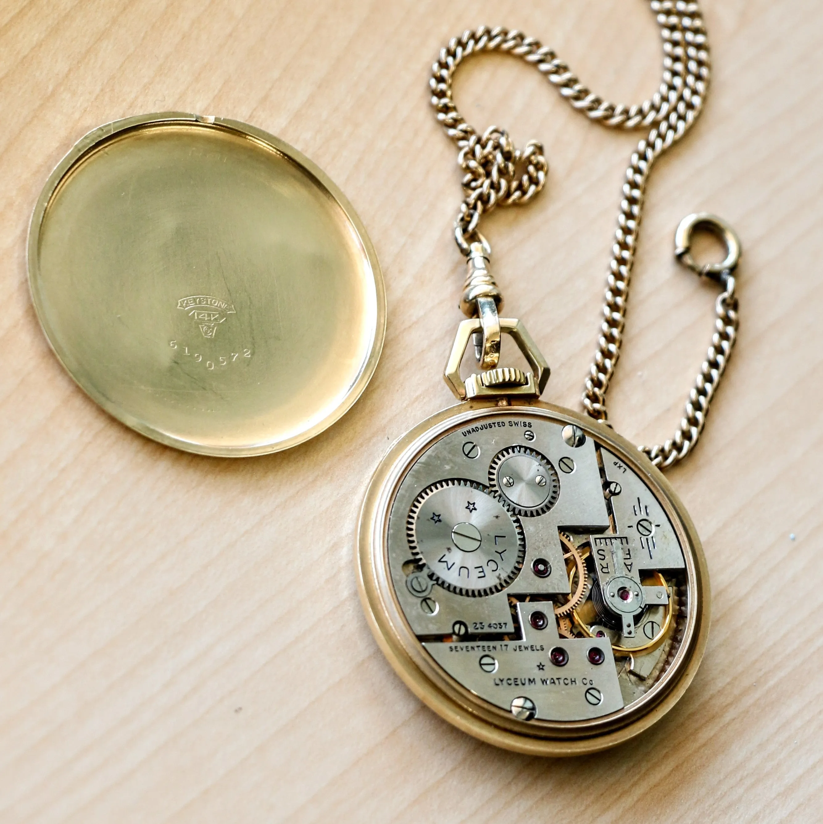 1940s LYCEUM Pocket Watch 17 Jewels 14K GOLD Vintage Swiss Made Watch