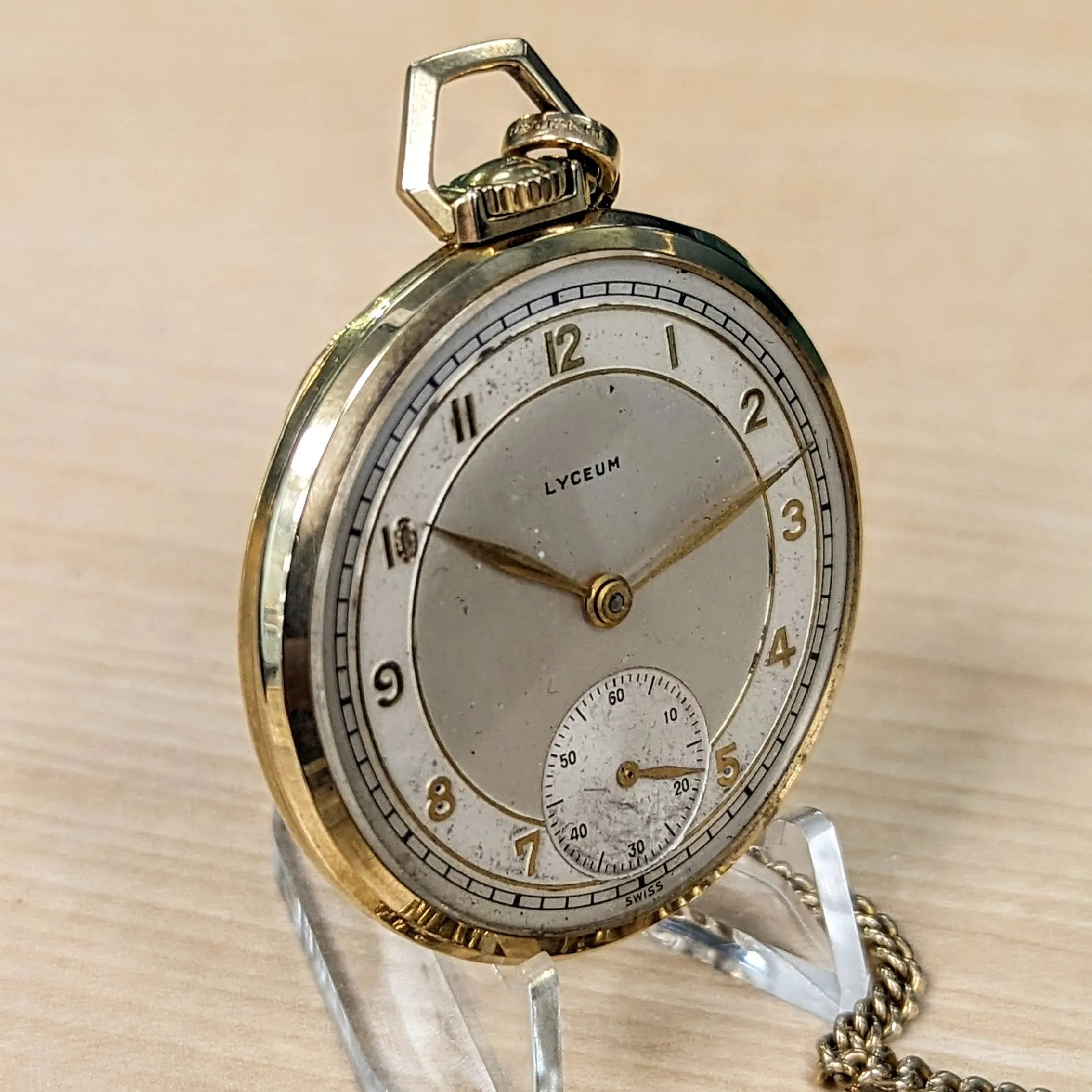 1940s LYCEUM Pocket Watch 17 Jewels 14K GOLD Vintage Swiss Made Watch