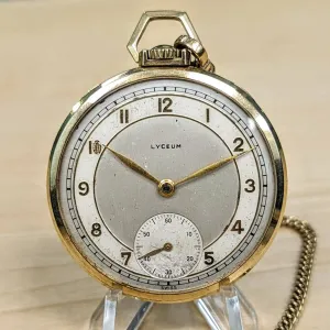 1940s LYCEUM Pocket Watch 17 Jewels 14K GOLD Vintage Swiss Made Watch