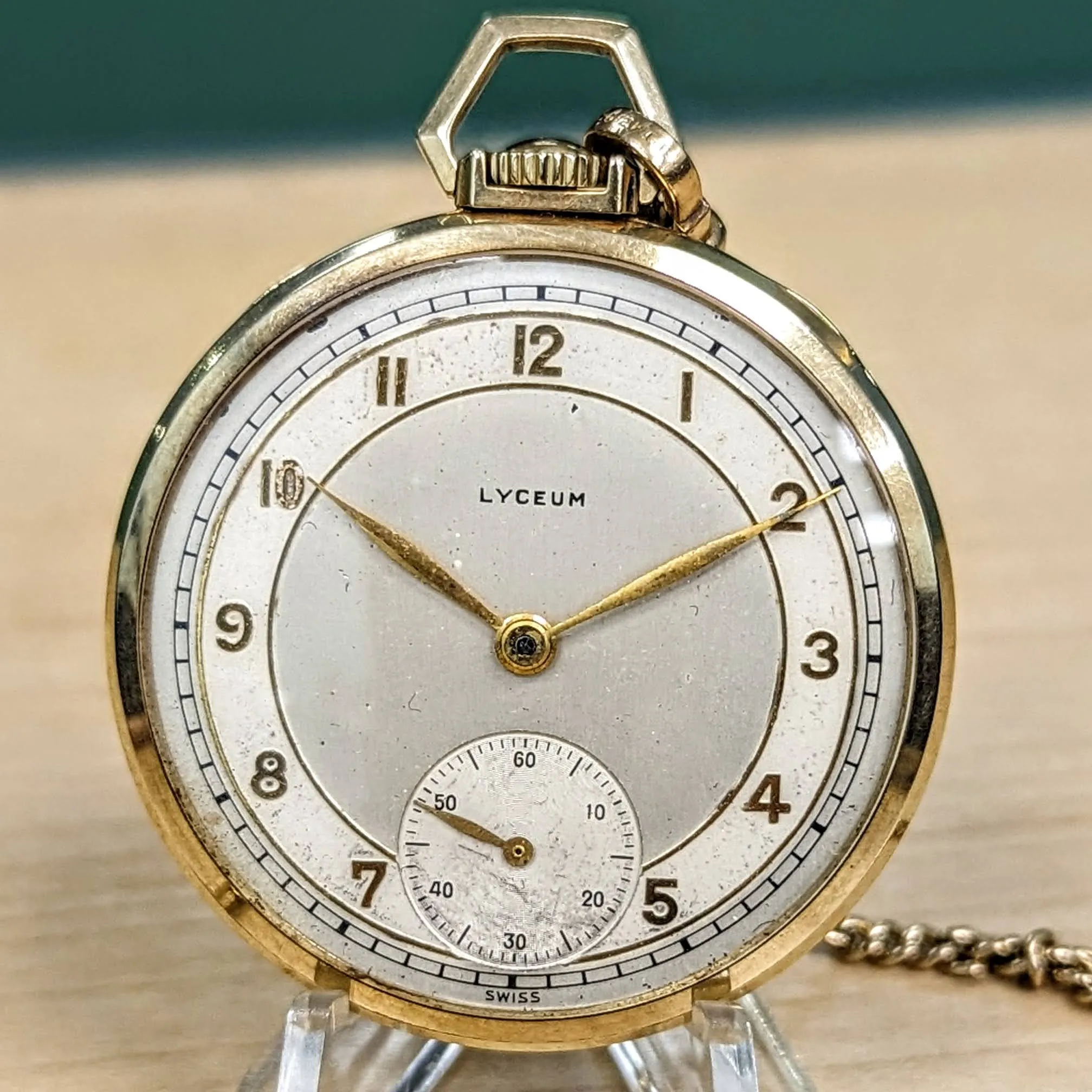 1940s LYCEUM Pocket Watch 17 Jewels 14K GOLD Vintage Swiss Made Watch