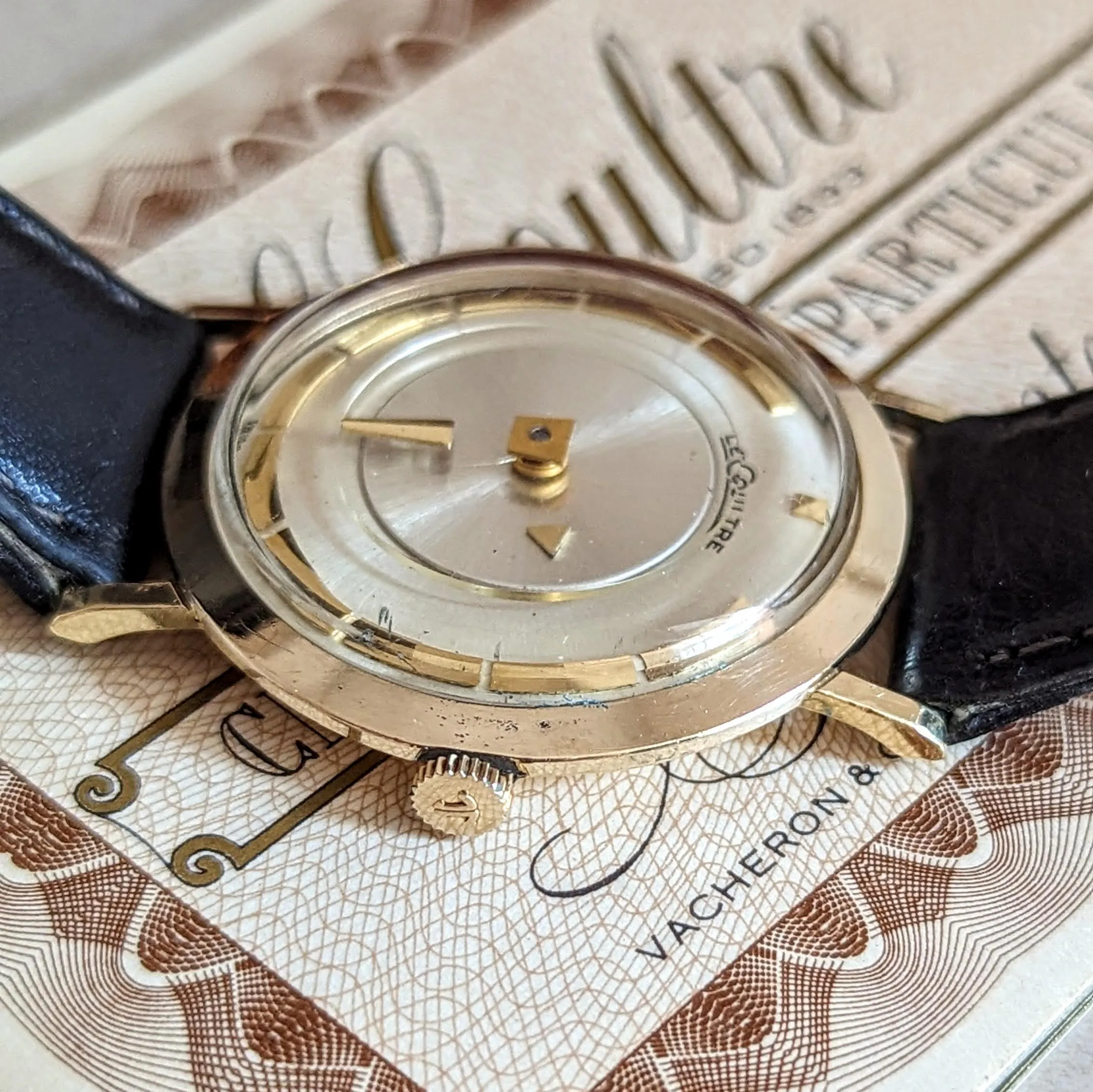 1959 LeCoultre Mystery Dial Wristwatch Cal. K480/CW 17 Jewels Vintage Watch Box & Papers!