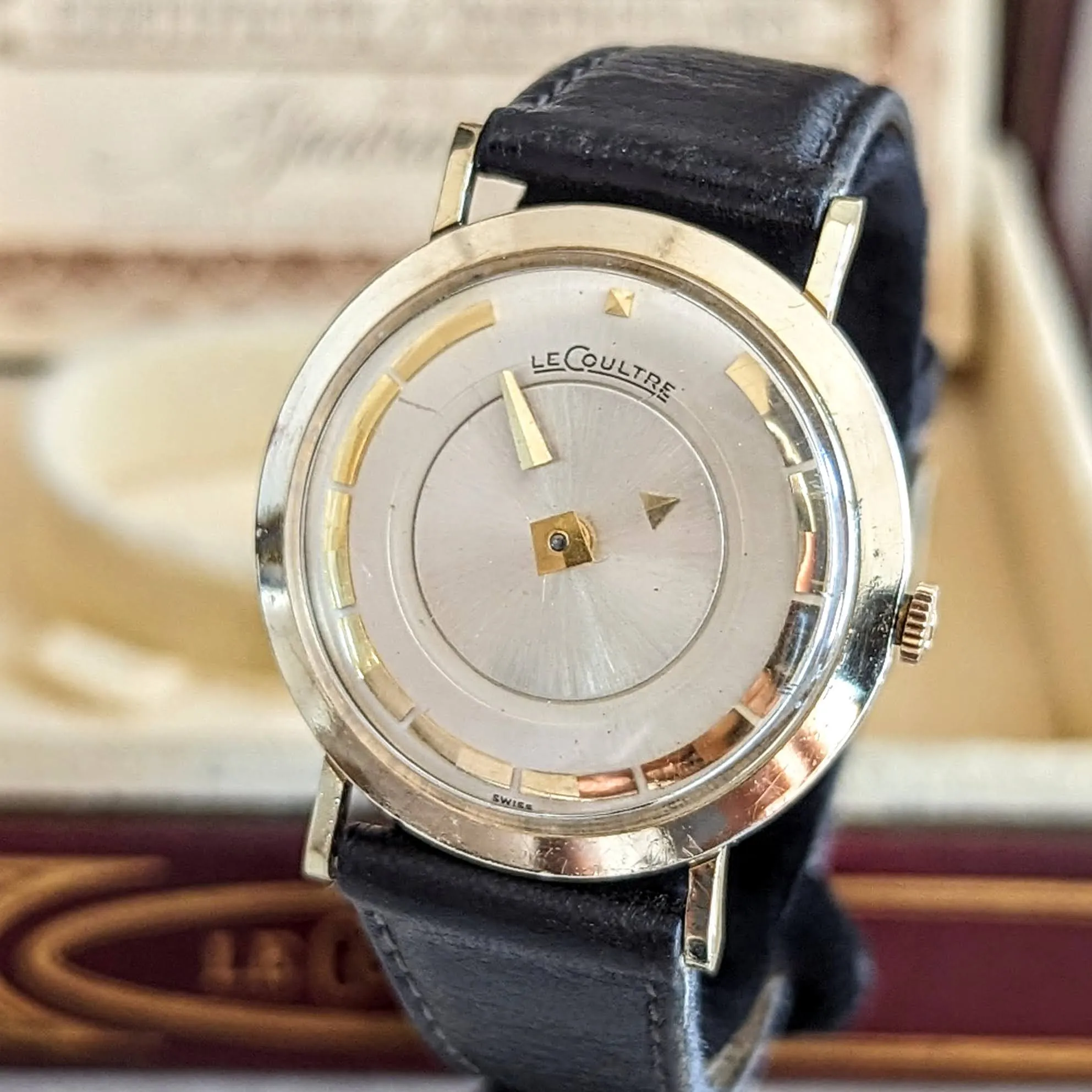 1959 LeCoultre Mystery Dial Wristwatch Cal. K480/CW 17 Jewels Vintage Watch Box & Papers!