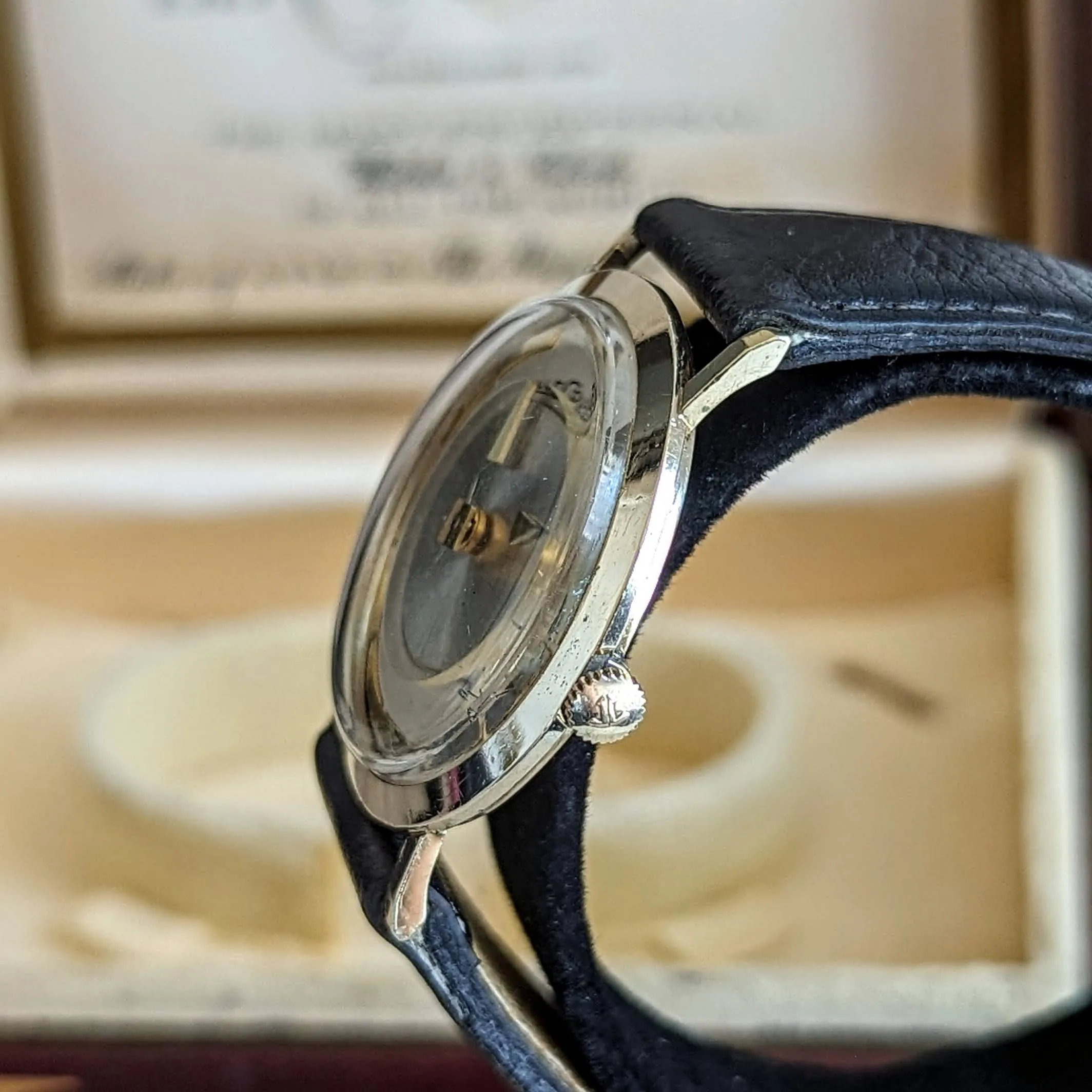 1959 LeCoultre Mystery Dial Wristwatch Cal. K480/CW 17 Jewels Vintage Watch Box & Papers!