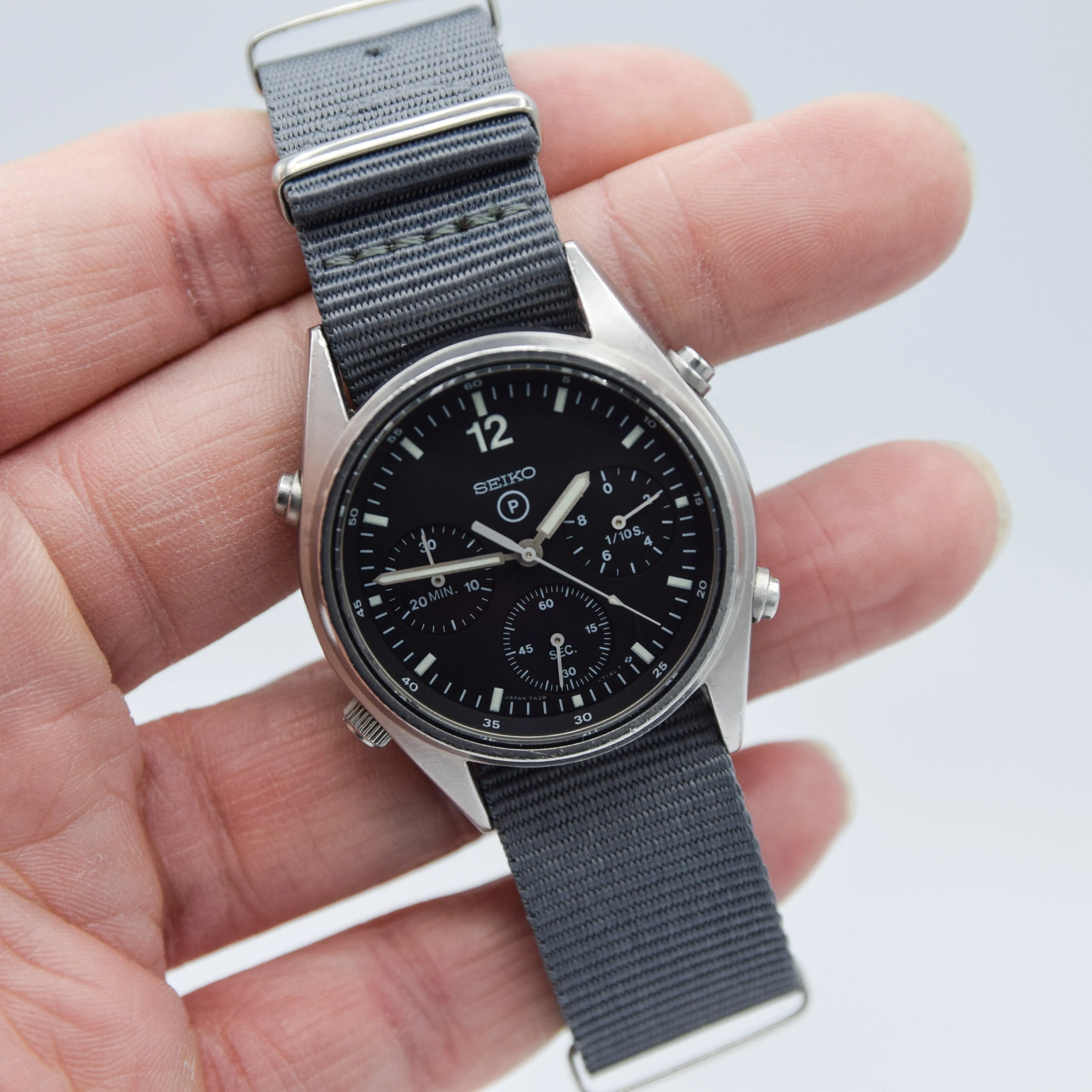 1984 Seiko 7A28-7120 RAF 6645-99 Generation 1 MOD Military 1st Issue Aircrew Chronograph Wristwatch