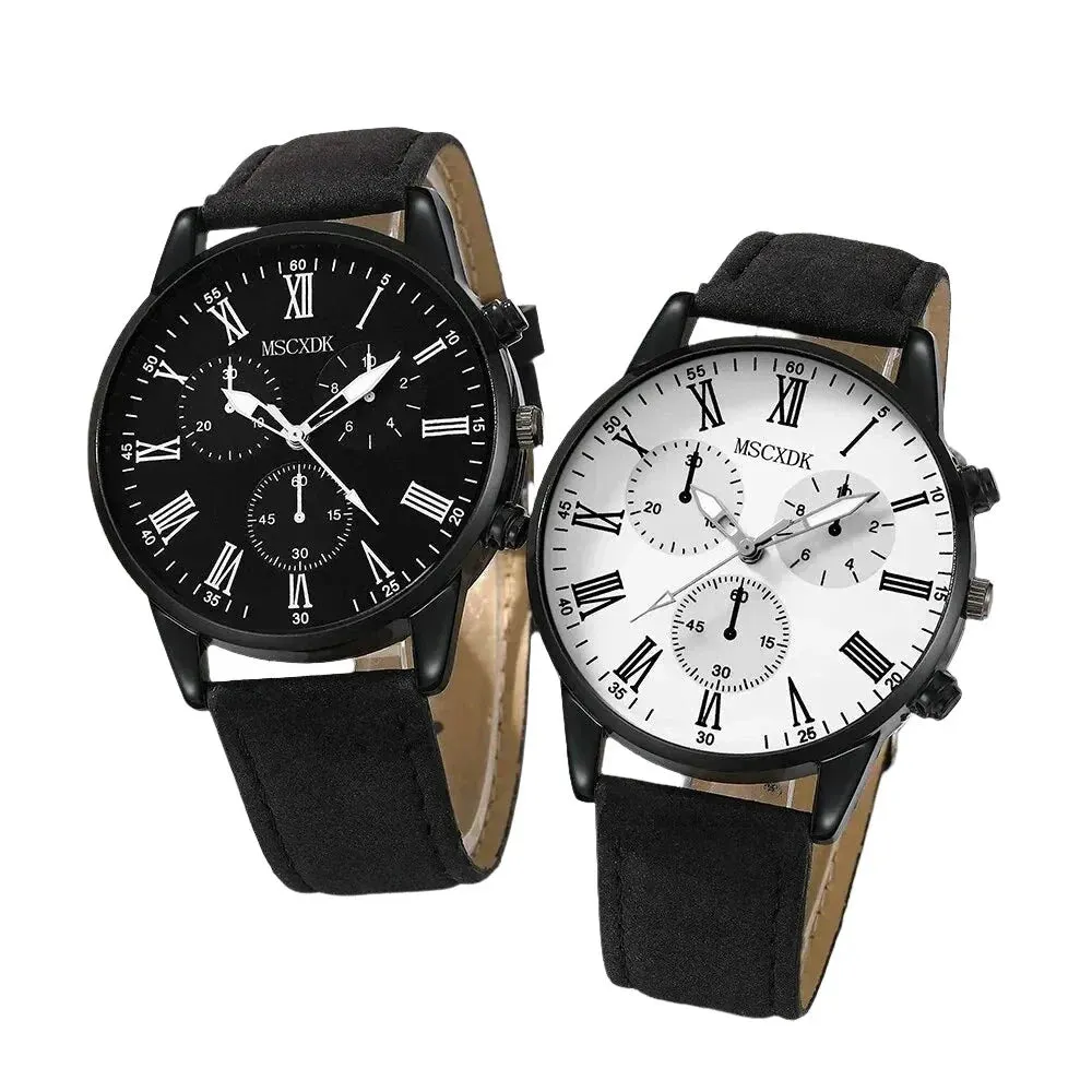2 Piece Couple Fashion Leather Watches Simple Dial Quartz Dress