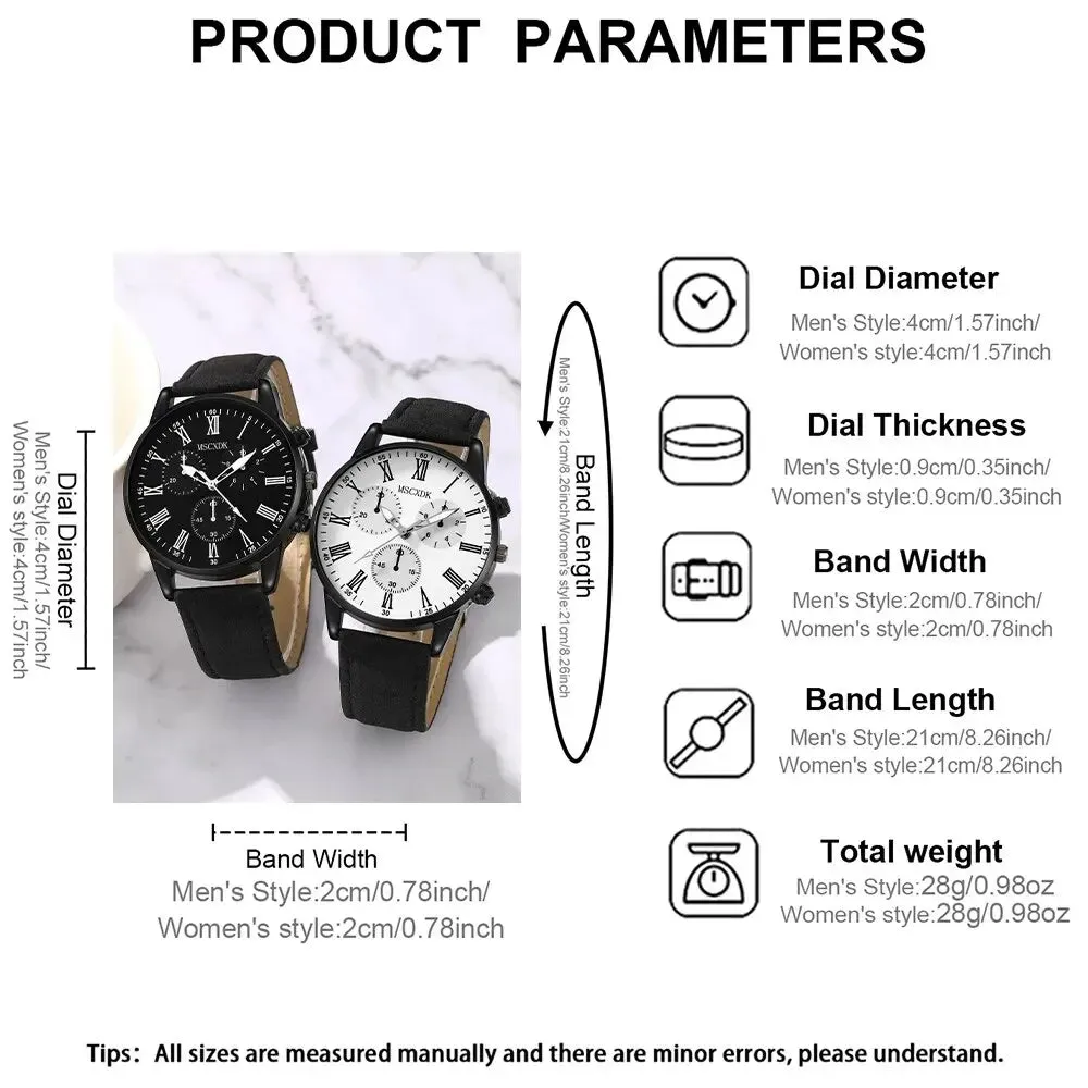 2 Piece Couple Fashion Leather Watches Simple Dial Quartz Dress