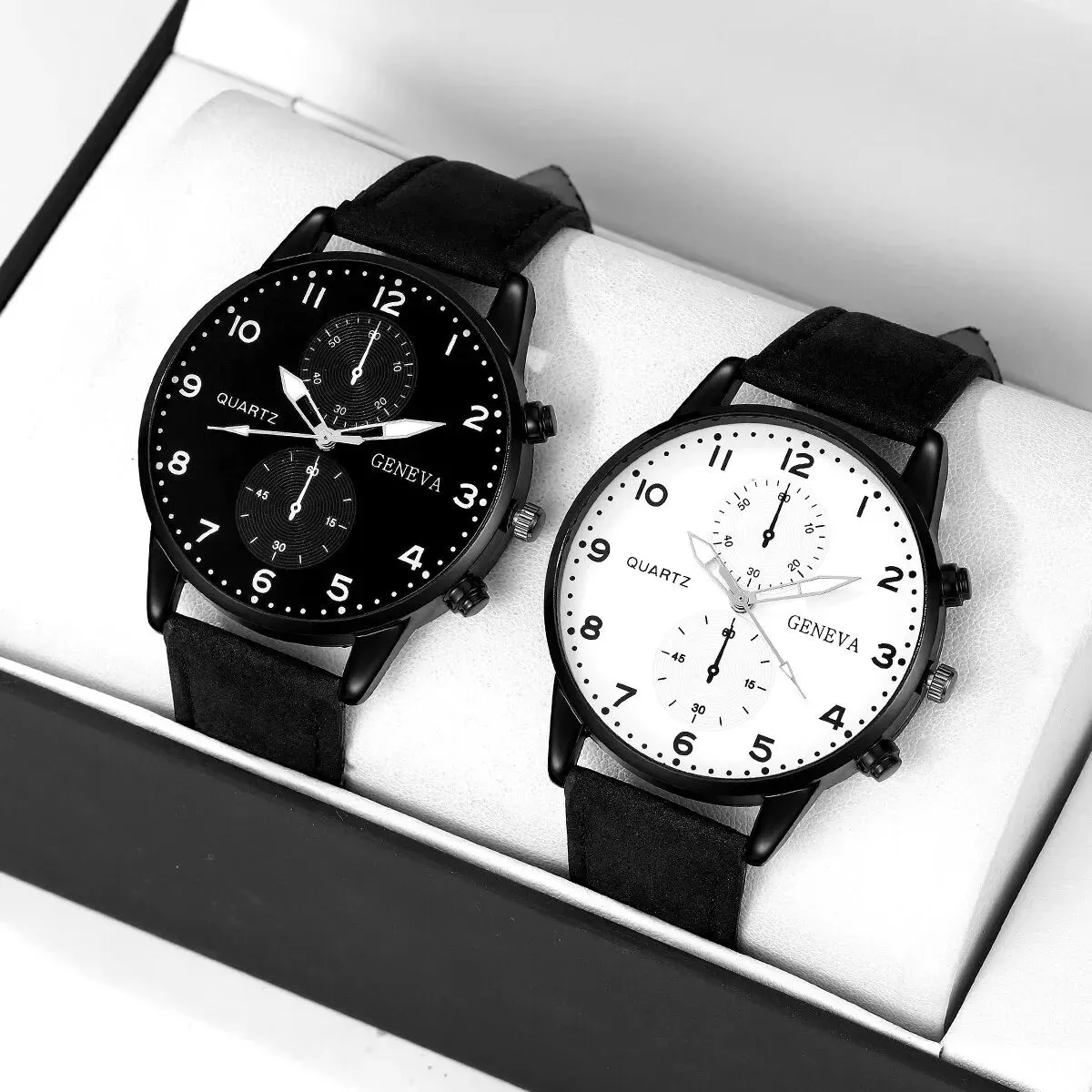 2 Piece Couple Fashion Leather Watches Simple Dial Quartz Dress