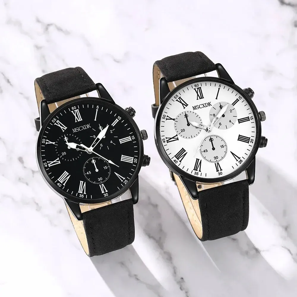 2 Piece Couple Fashion Leather Watches Simple Dial Quartz Dress