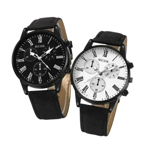 2 Piece Couple Fashion Leather Watches Simple Dial Quartz Dress