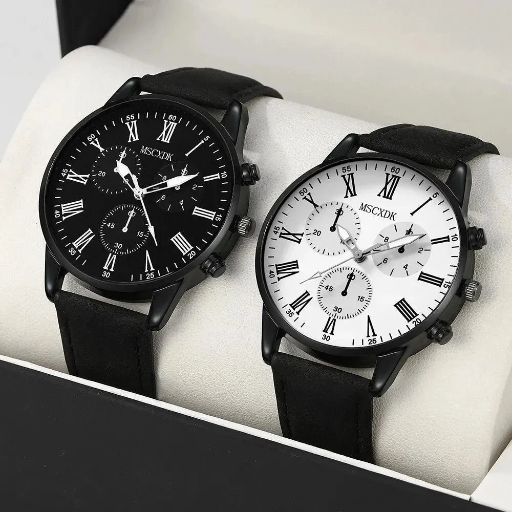 2 Piece Couple Fashion Leather Watches Simple Dial Quartz Dress