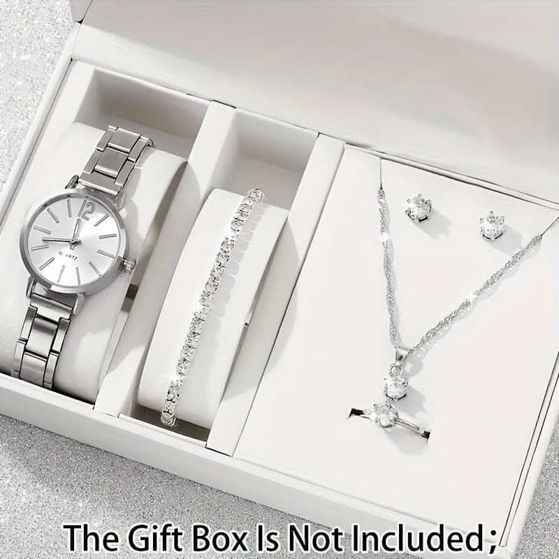 6pcs Women's Minimalist Quartz Watch & Jewelry Set – Gift for Mom