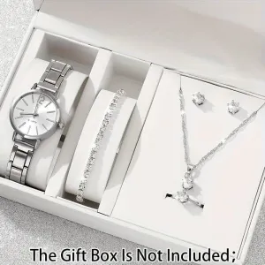 6pcs Women's Minimalist Quartz Watch & Jewelry Set – Gift for Mom