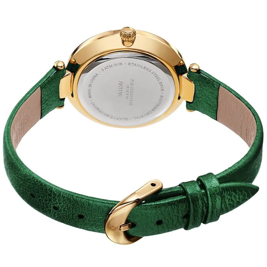 Akribos Xxiv Quartz White Dial Green Leather Ladies Watch AK1116GN