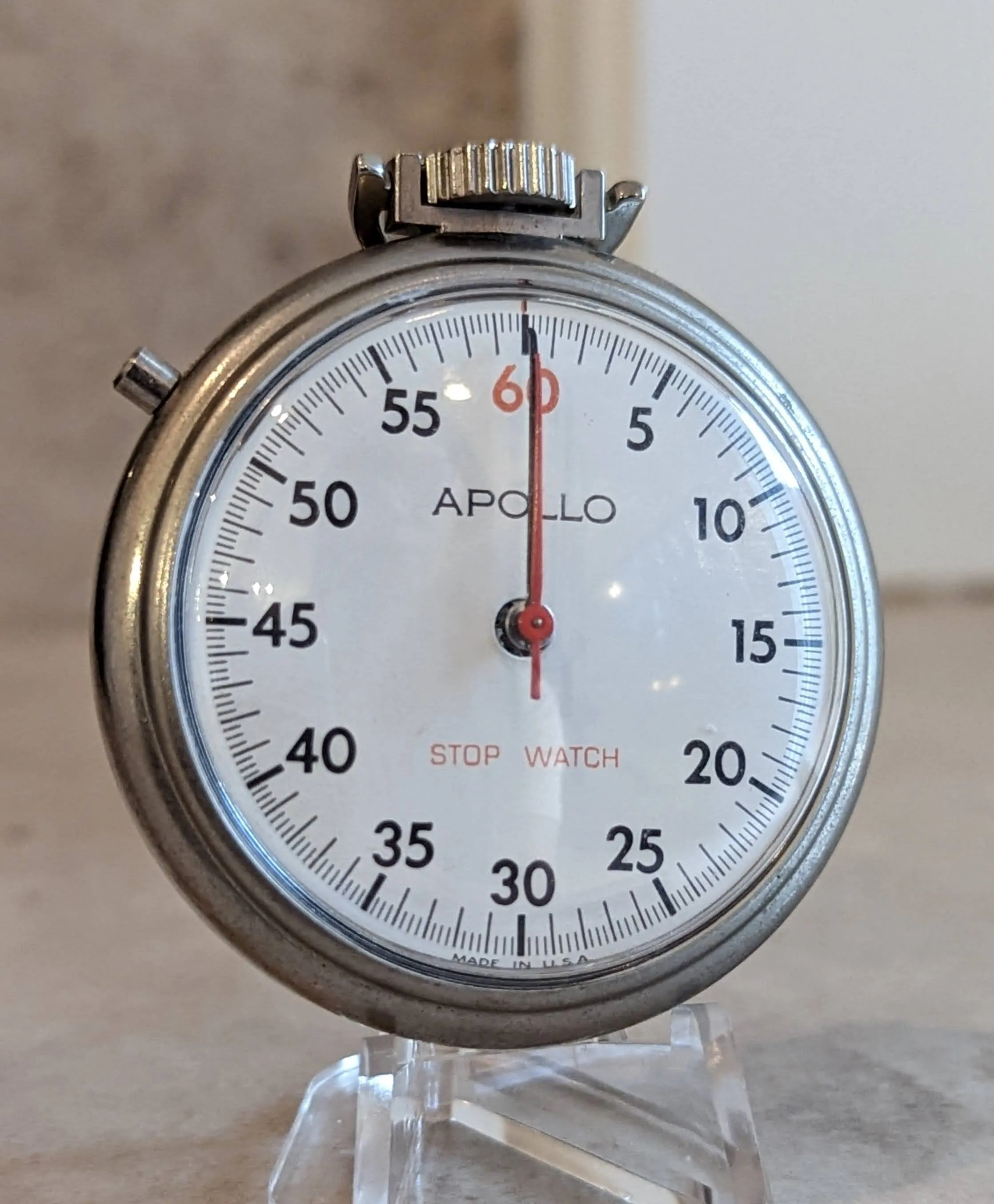APOLLO Stop Watch U.S.A. Made Vintage Pocket Watch - RUNNING!