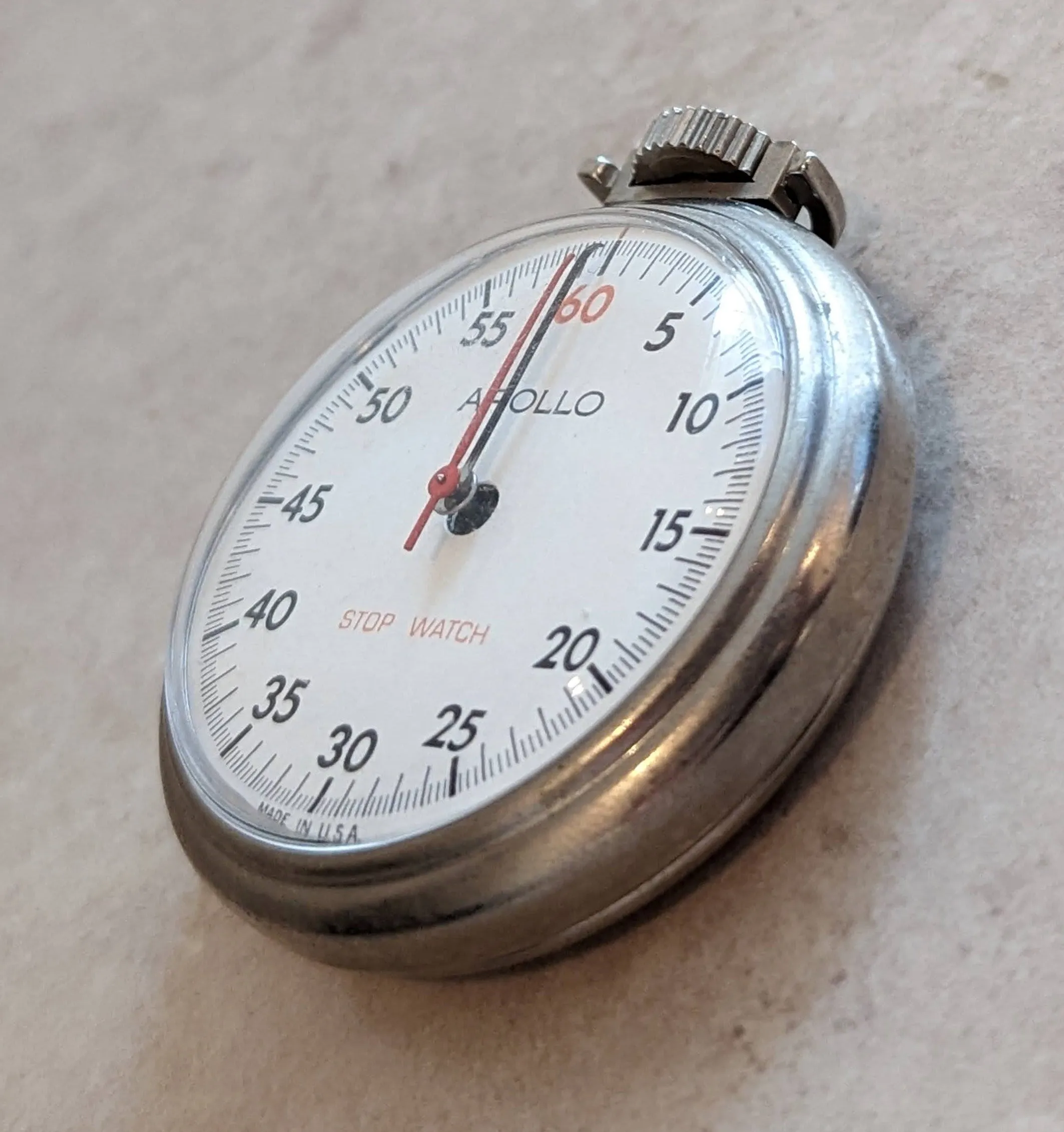 APOLLO Stop Watch U.S.A. Made Vintage Pocket Watch - RUNNING!