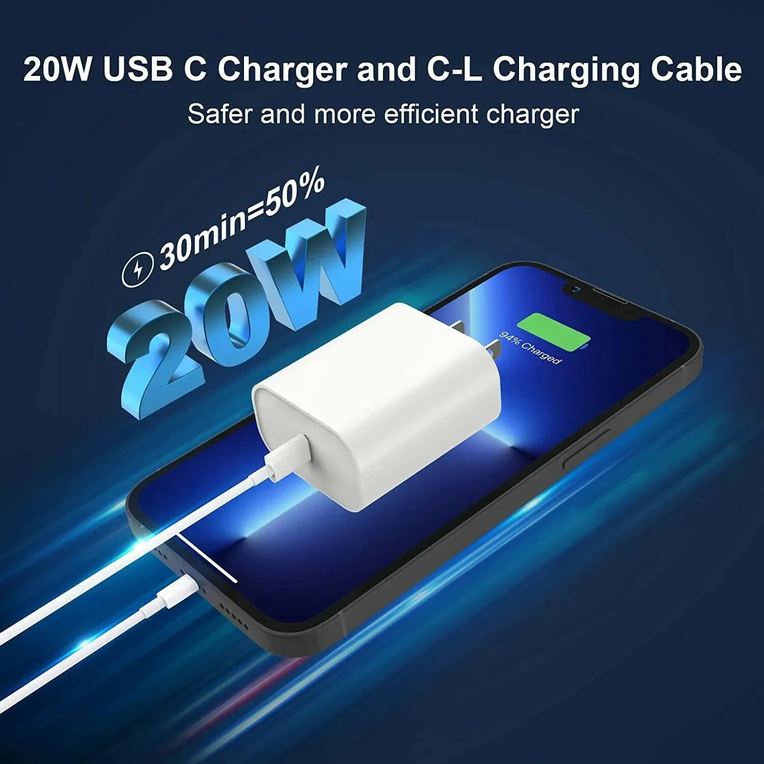 Apple MFi Certified 20W Type C Fast Charger Block - 3 Pack with 6FT USB C to Lightning Cable for iPhone 14, 13, 12, 11 Pro Max, XS, XR, X (White)