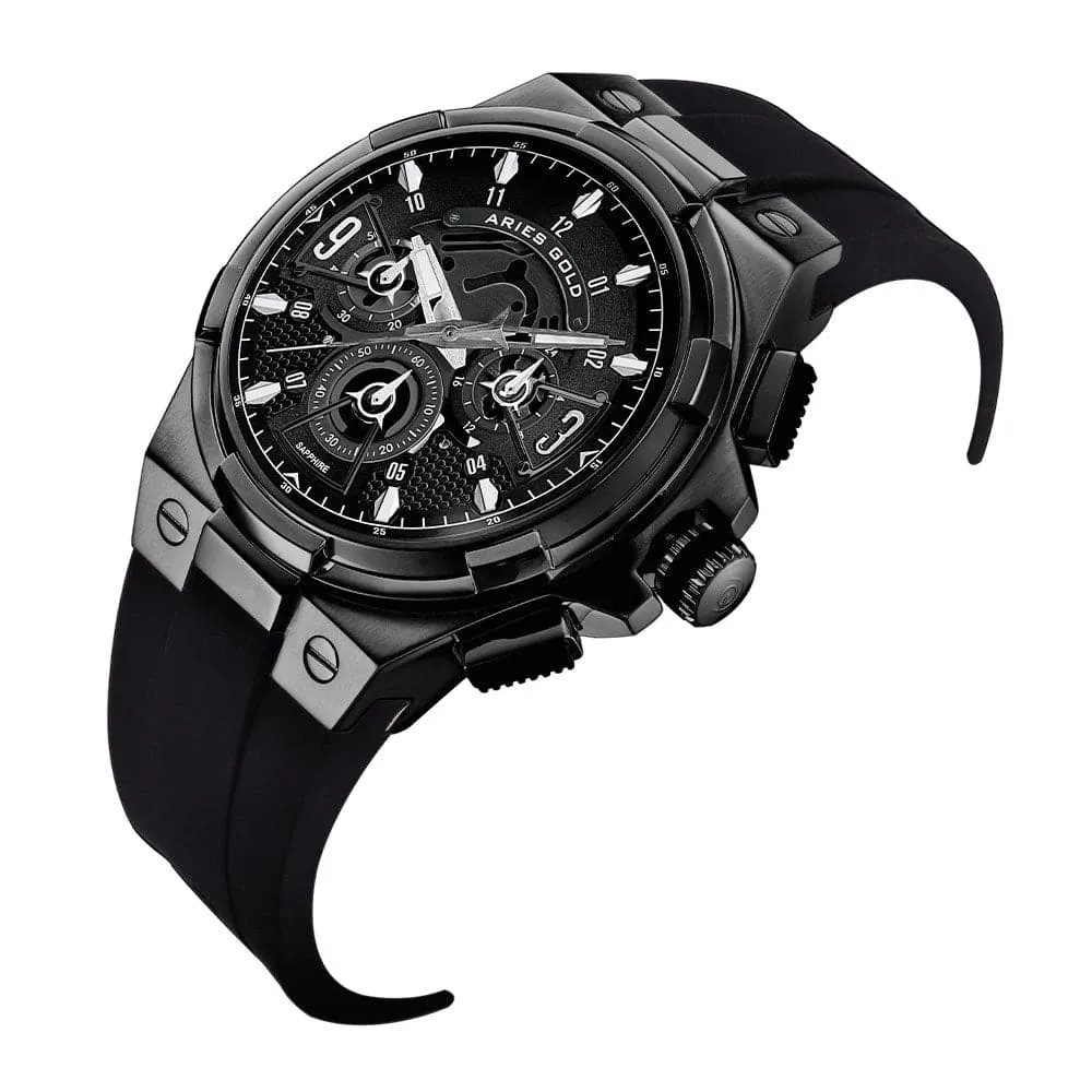 ARIES GOLD ANALOG LIGHTNING BLACK HIGH-TECH SILICON STRAP MEN WATCH G 7016 BK-BK