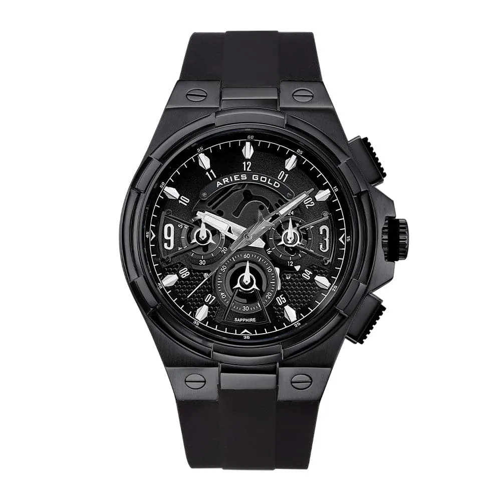 ARIES GOLD ANALOG LIGHTNING BLACK HIGH-TECH SILICON STRAP MEN WATCH G 7016 BK-BK
