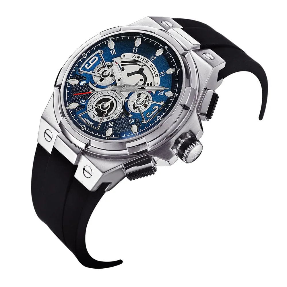 ARIES GOLD ANALOG LIGHTNING BLACK HIGH-TECH SILICON STRAP MEN WATCH G 7016 S-BU