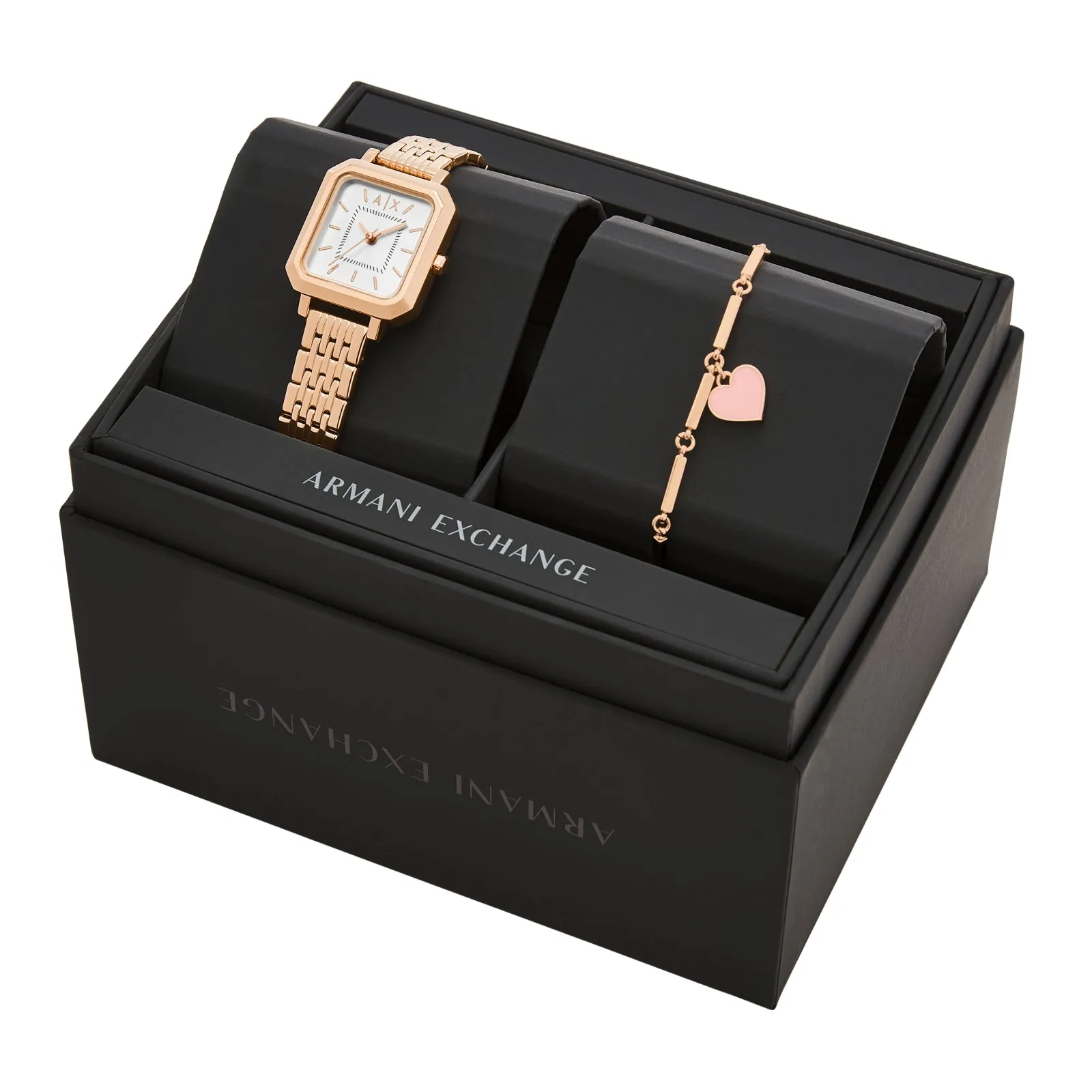 Armani Exchange Three-Hand Rose Gold-Tone Stainless Steel Watch and Bracelet Set AX7164SET