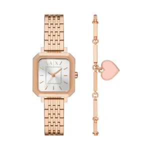 Armani Exchange Three-Hand Rose Gold-Tone Stainless Steel Watch and Bracelet Set AX7164SET