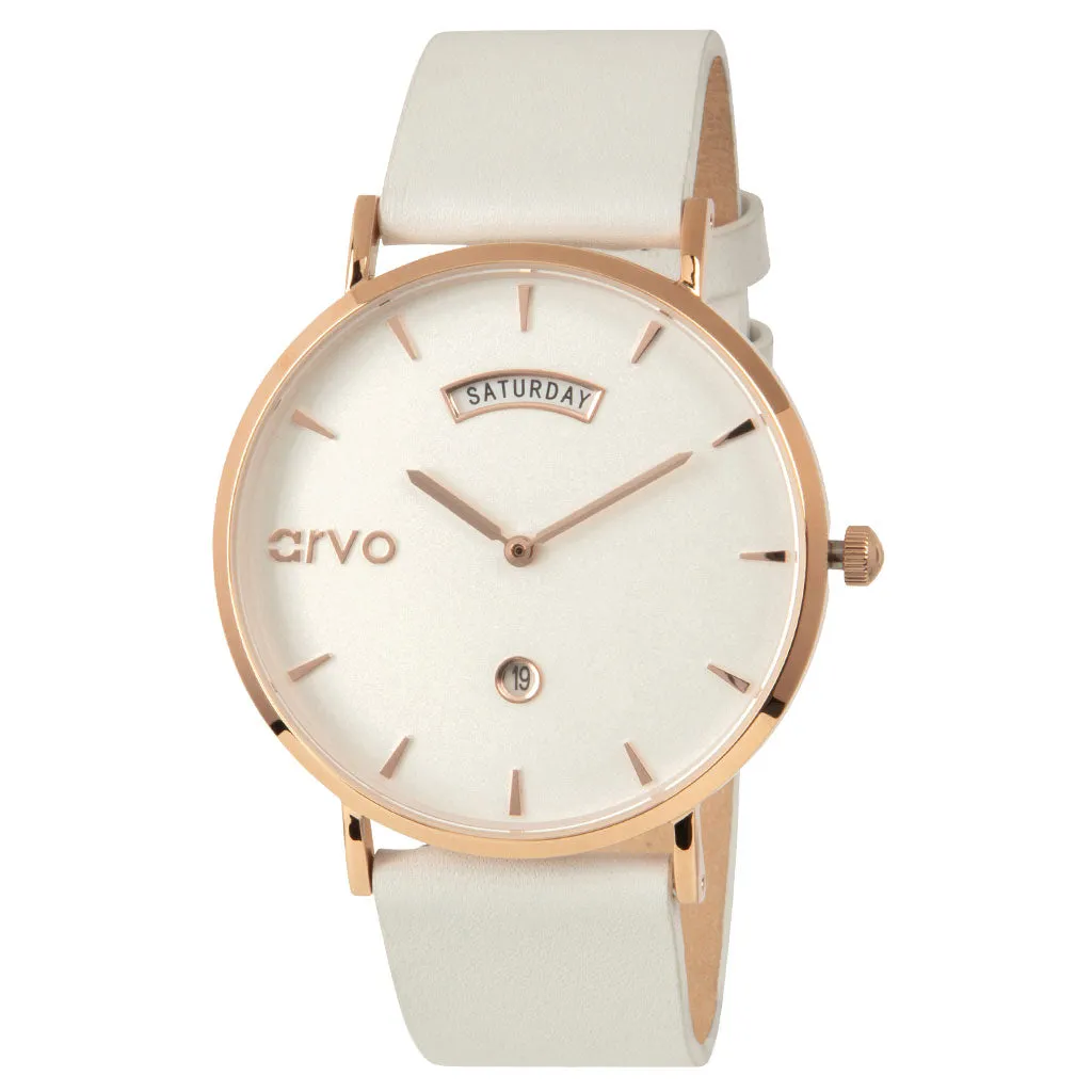 Arvo Awristacrat Watch - Rose - White Leather