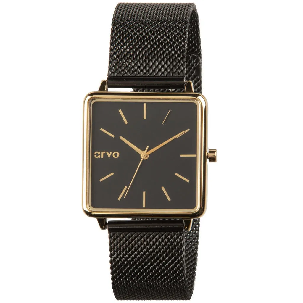 Arvo Time Squared Watch - Black Dial, Black Mesh
