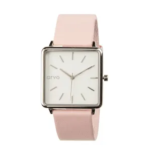 Arvo Time Squared Watch - Silver - Blush Pink Leather