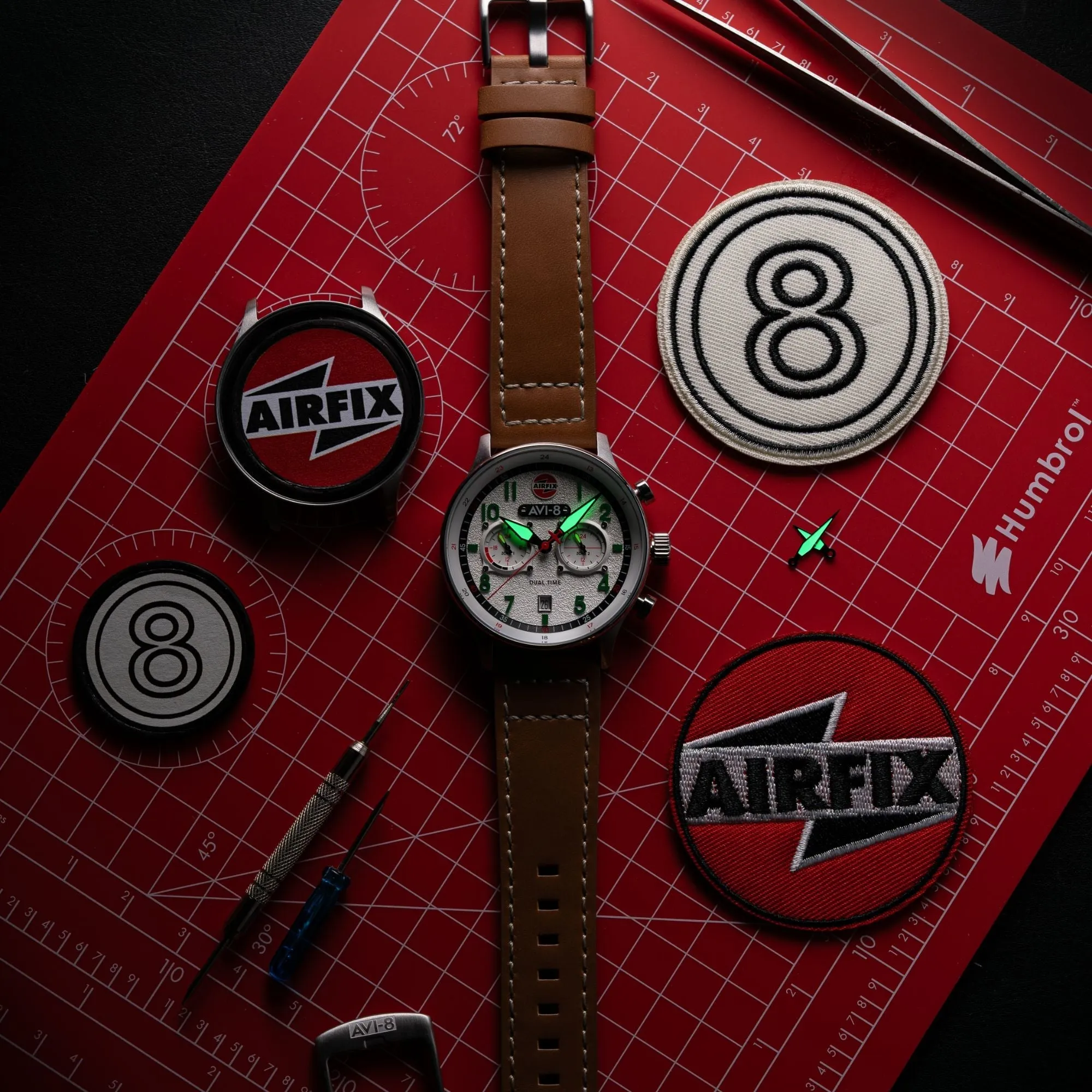 AVI-8 Hawker Hurricane Carey Dual Time - Airfix Edition Silver White Men's Watch AV-4088-06