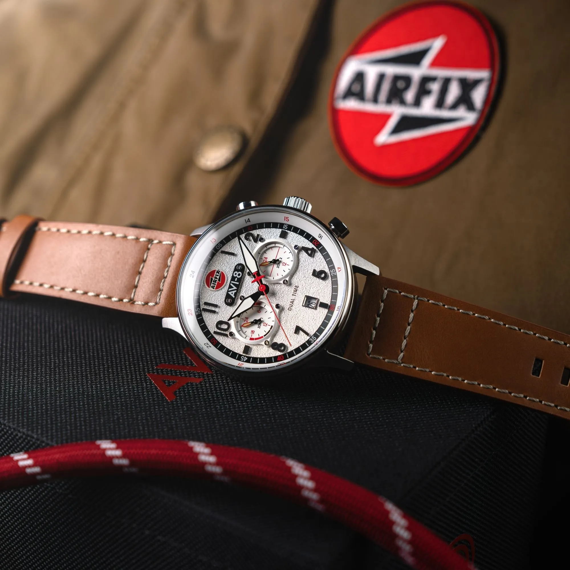 AVI-8 Hawker Hurricane Carey Dual Time - Airfix Edition Silver White Men's Watch AV-4088-06