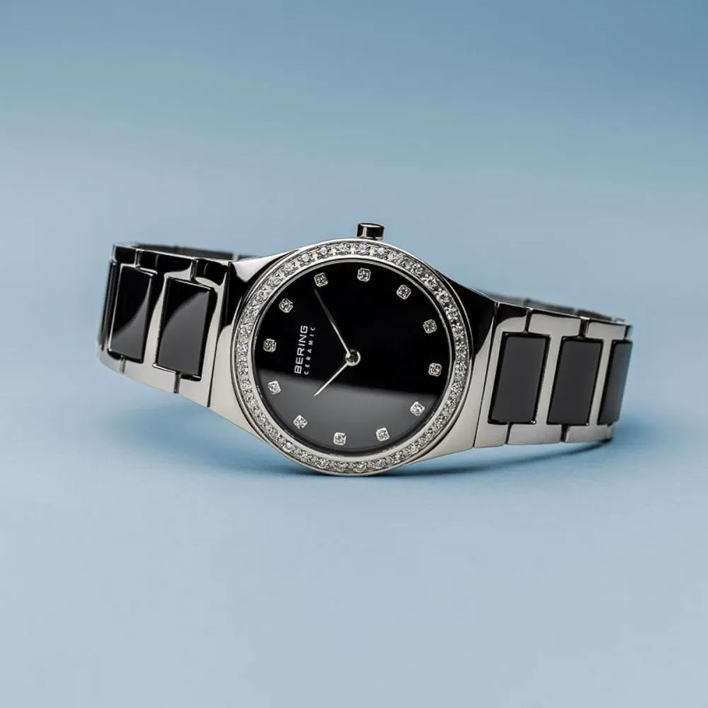 Bering Black Ceramic Ladies Watch with Swarovski Crystal Bezel