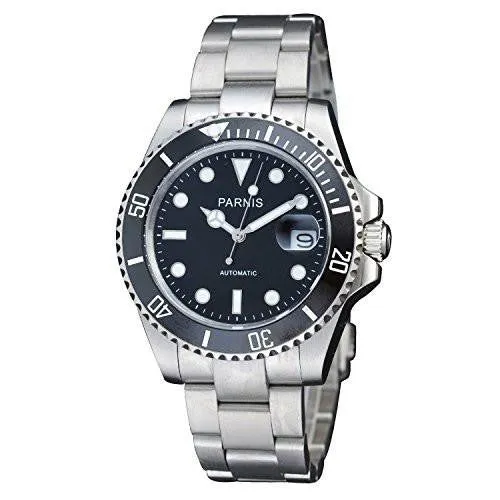 Black Dial Sapphire Glass Ceramic Bezel Submariner Automatic Mechanical Silver Watch