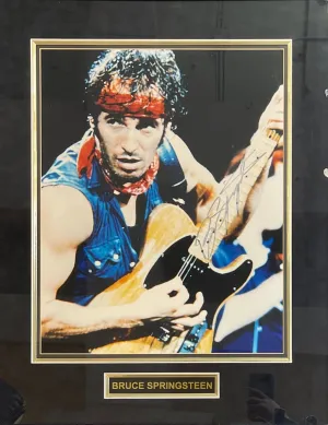 BRUCE SPRINGSTEEN GUITAR SIGNED COLORED PRINT PHOTO WITH LABEL - $5K APR W COA!