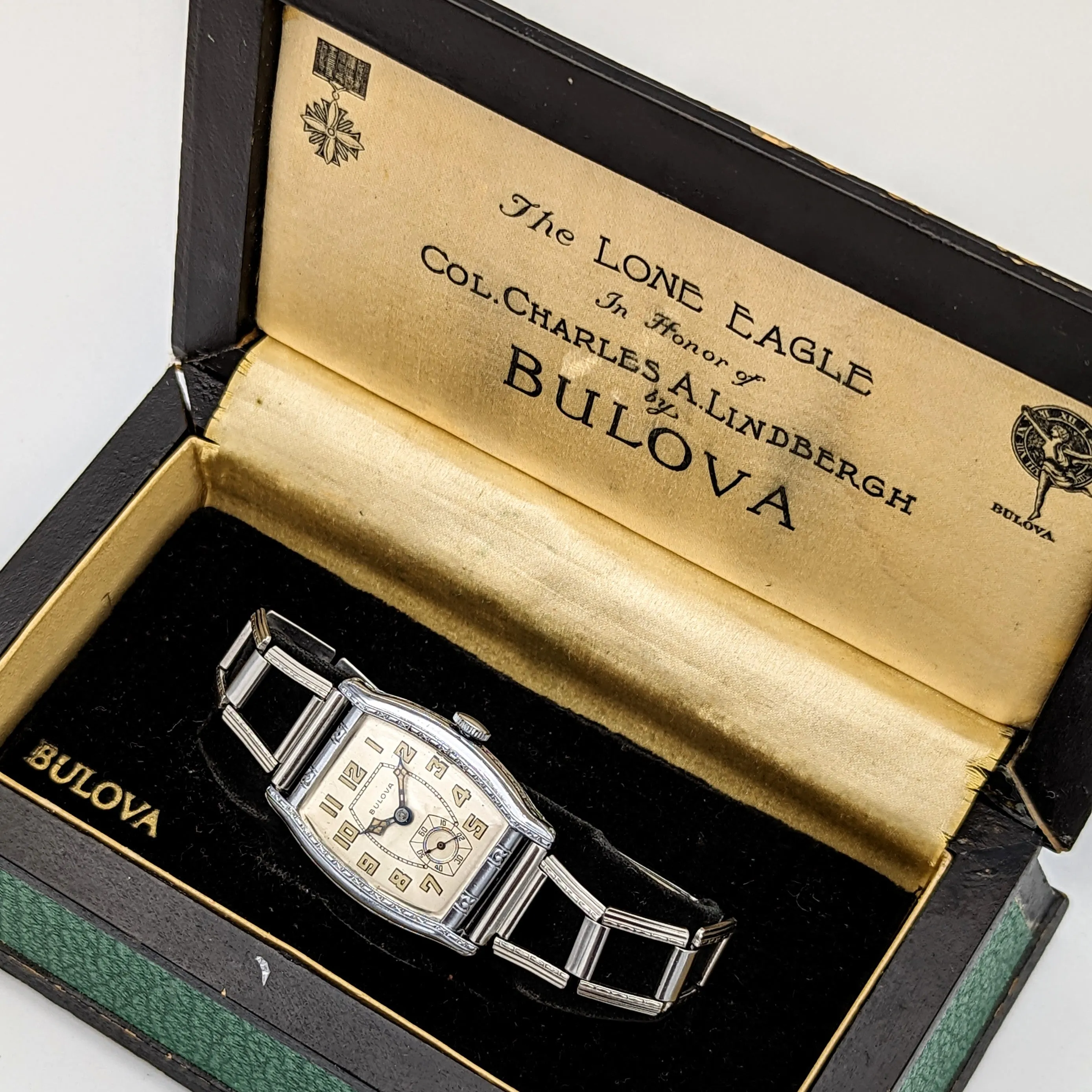 BULOVA 1930 Lone Eagle Watch “In Honor of Col. Charles A. Lindbergh” Wristwatch Original BOX!
