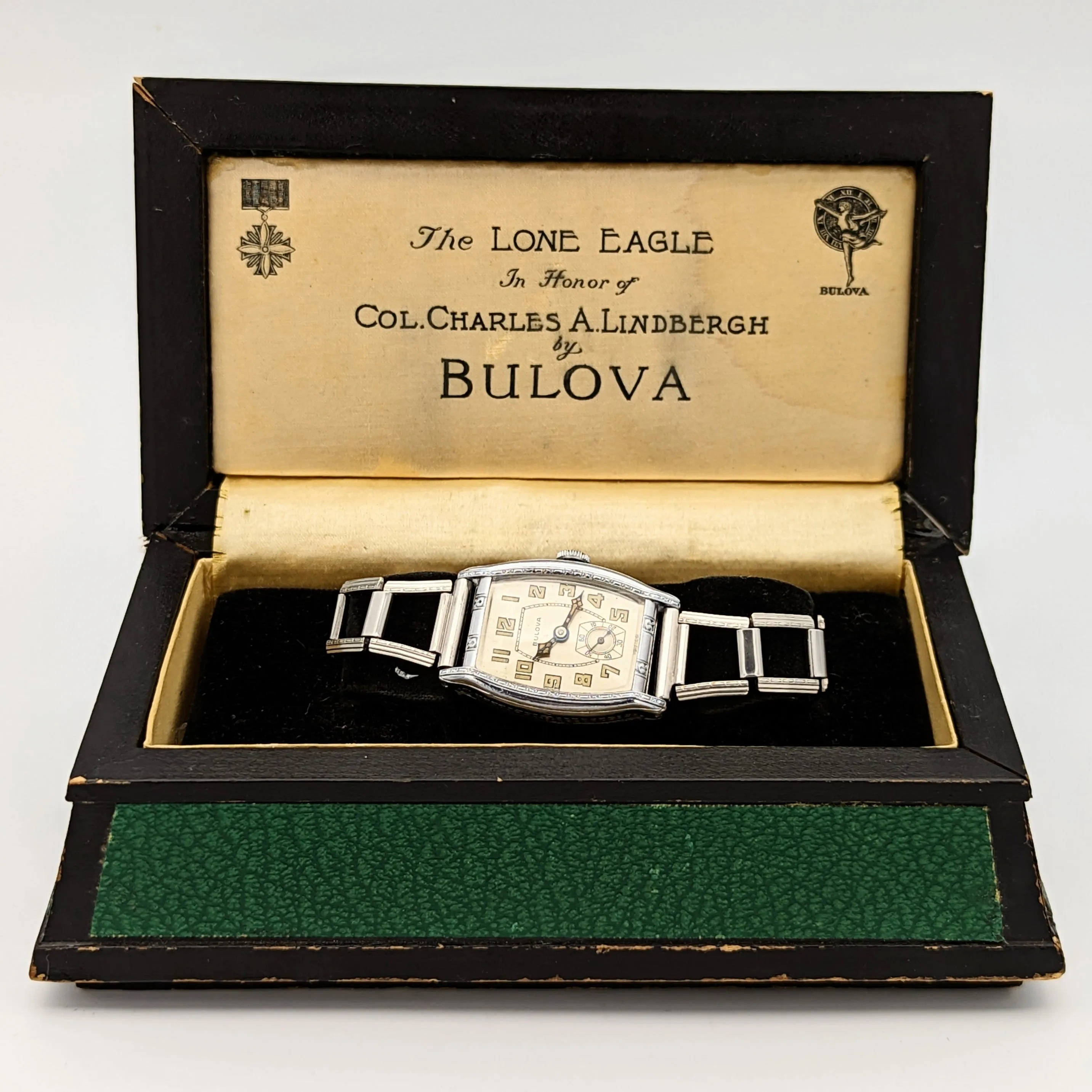 BULOVA 1930 Lone Eagle Watch “In Honor of Col. Charles A. Lindbergh” Wristwatch Original BOX!