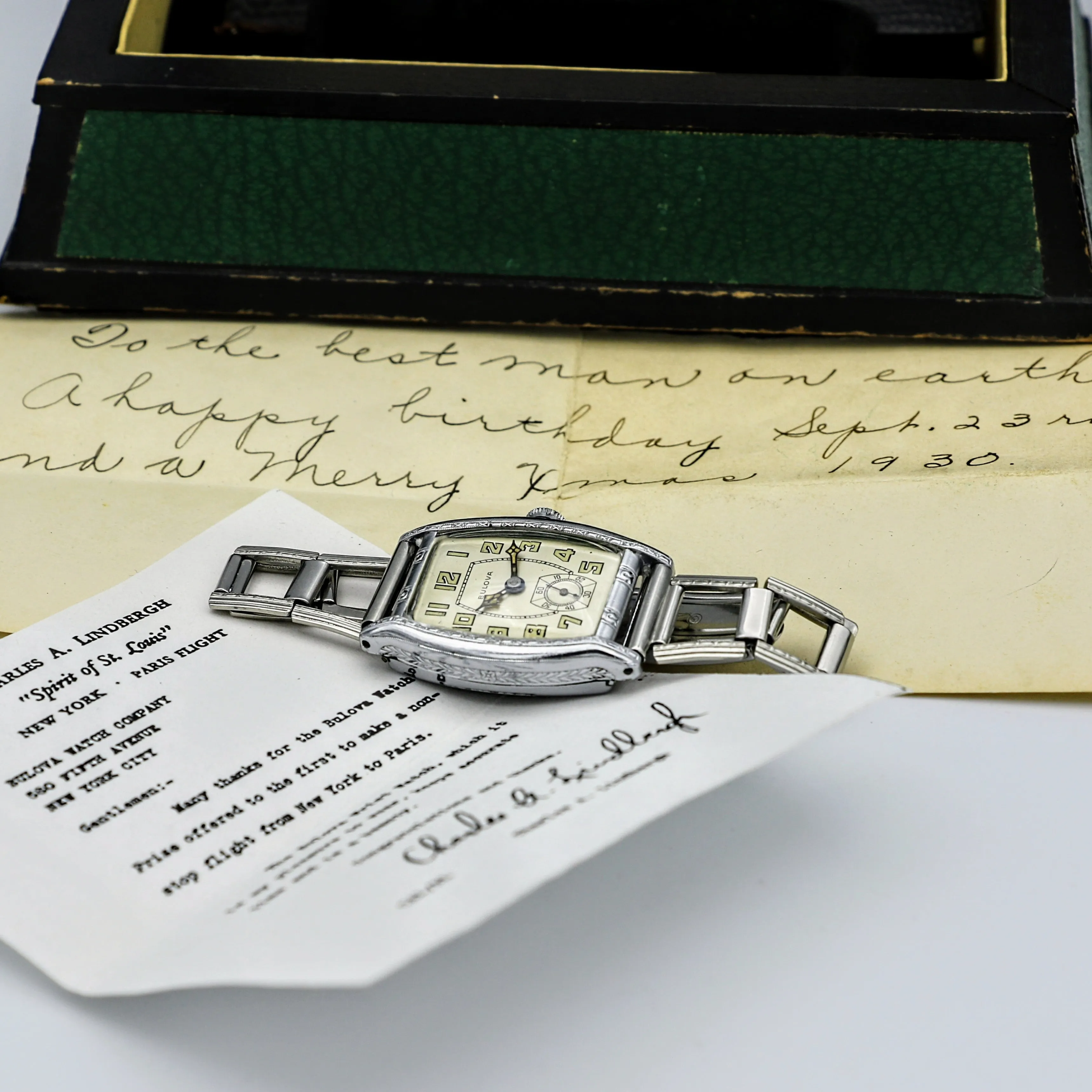 BULOVA 1930 Lone Eagle Watch “In Honor of Col. Charles A. Lindbergh” Wristwatch Original BOX!