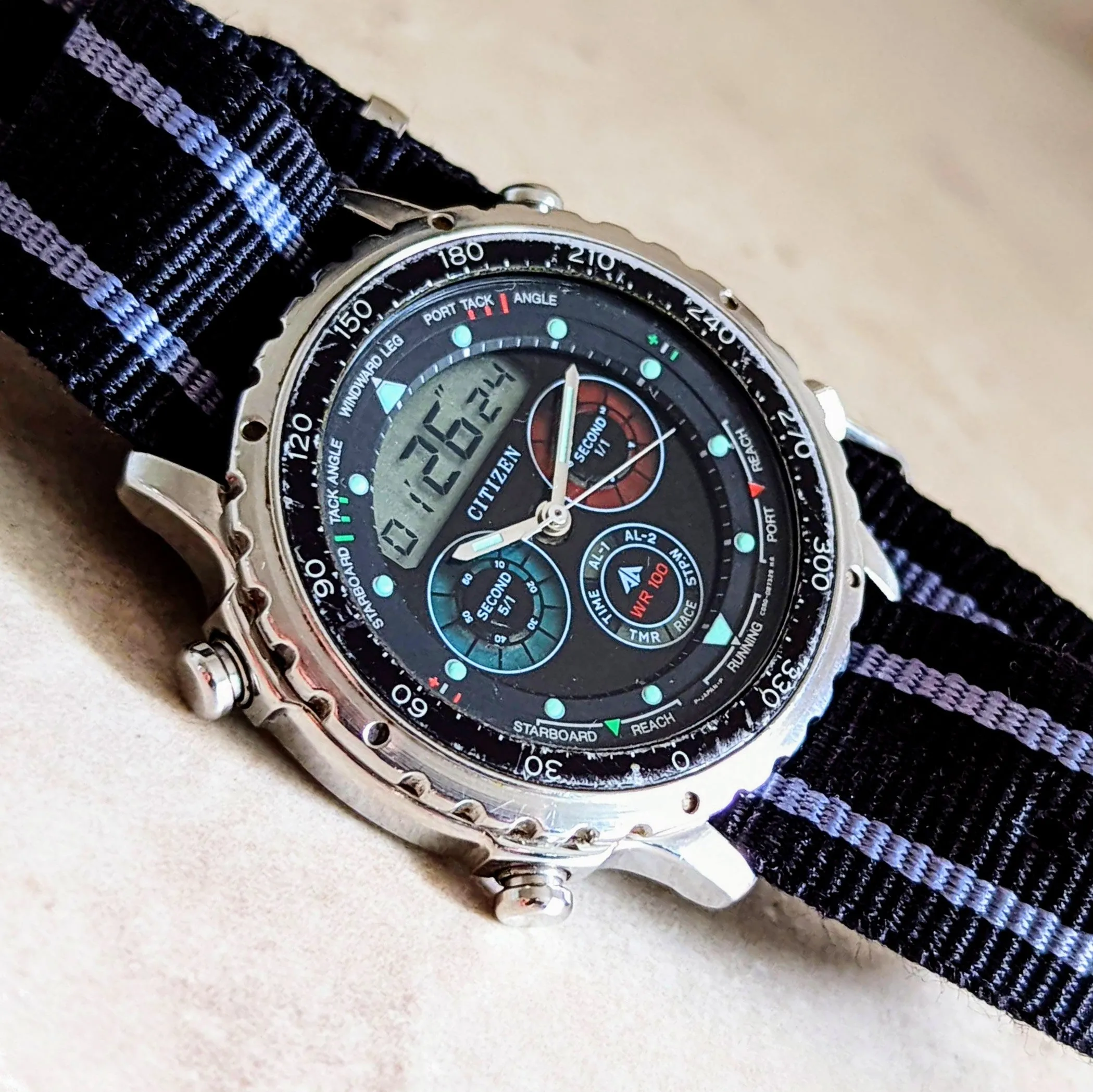 CITIZEN Promaster Yacht Timer Watch Digital - Analog Vintage Quartz Wristwatch