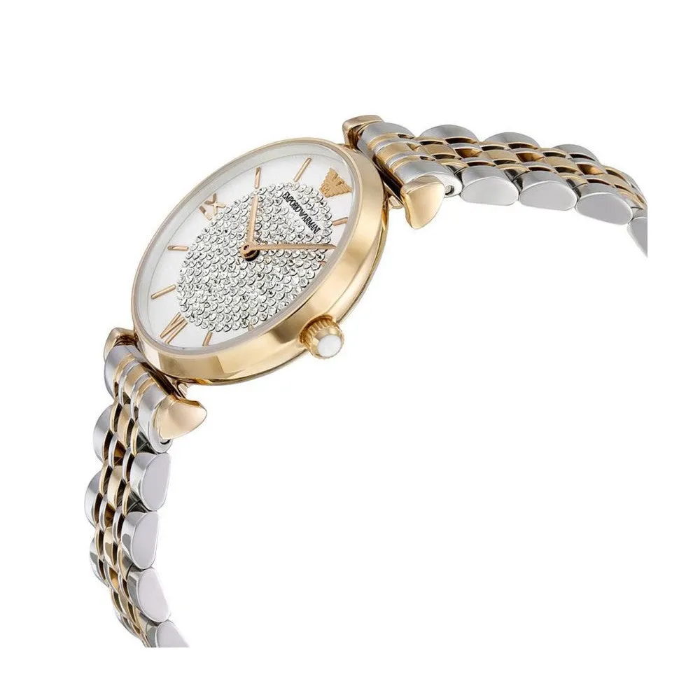 Emporio Armani Women’s Analog Two Tone Stainless Steel White Dial 32mm Watch AR8031