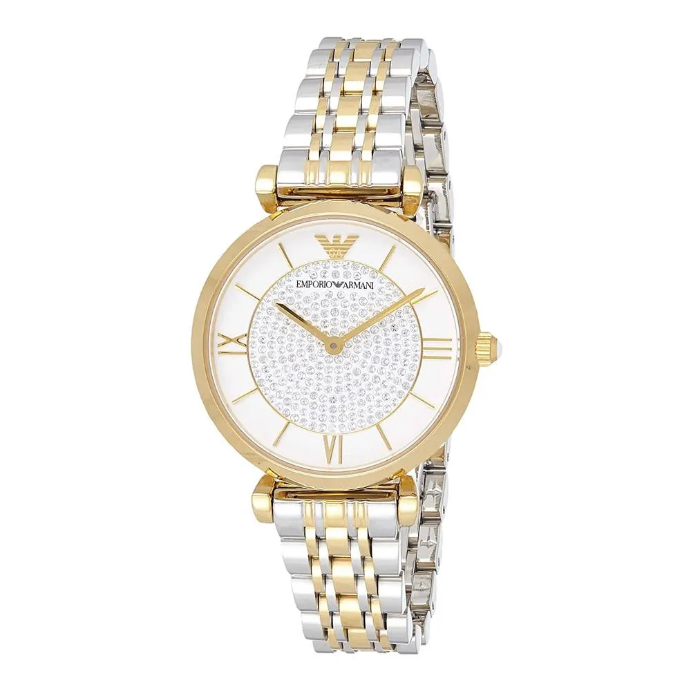 Emporio Armani Women’s Analog Two Tone Stainless Steel White Dial 32mm Watch AR8031