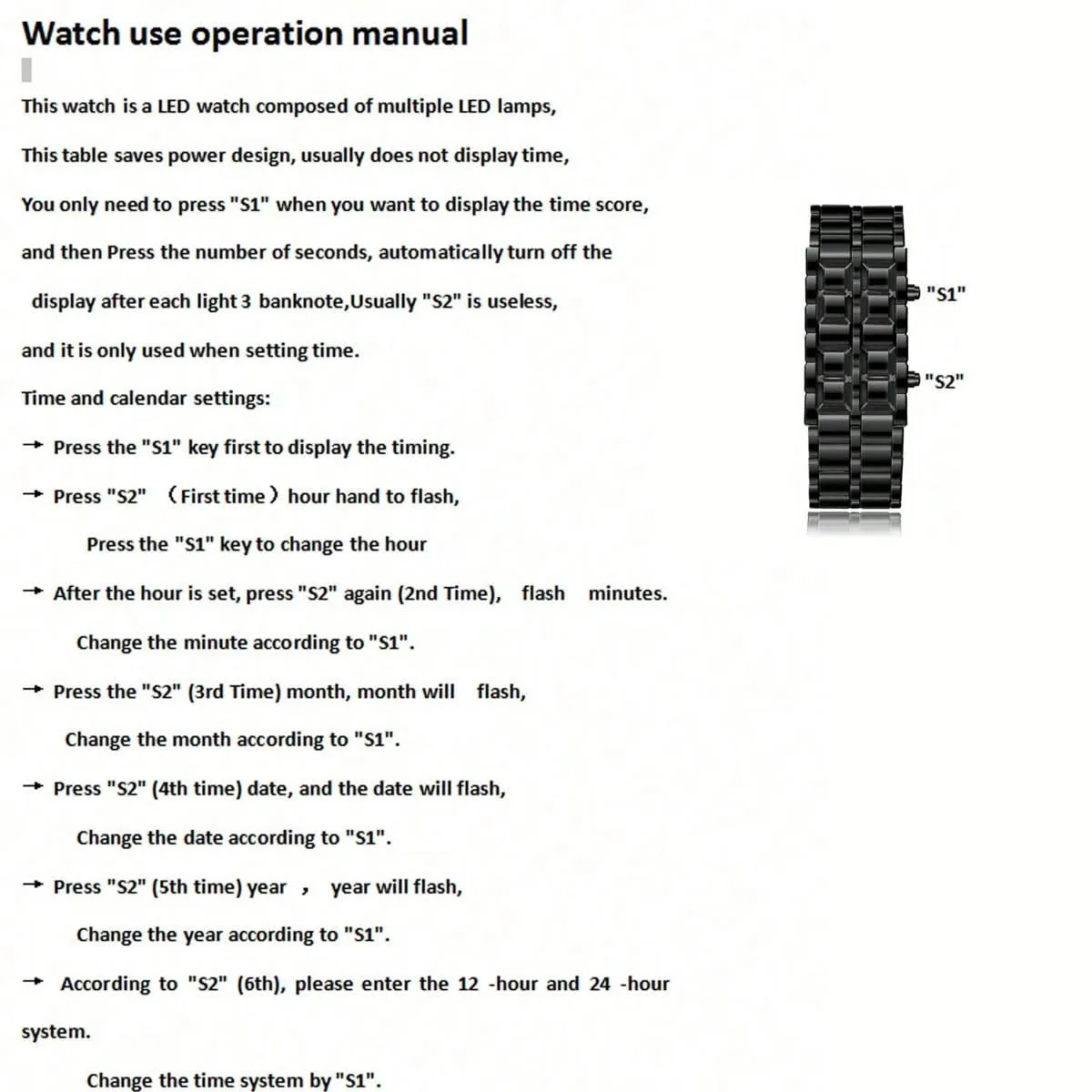 Fashion Black Full Metal Digital Men's Watch with Blue LED Display & Necklace