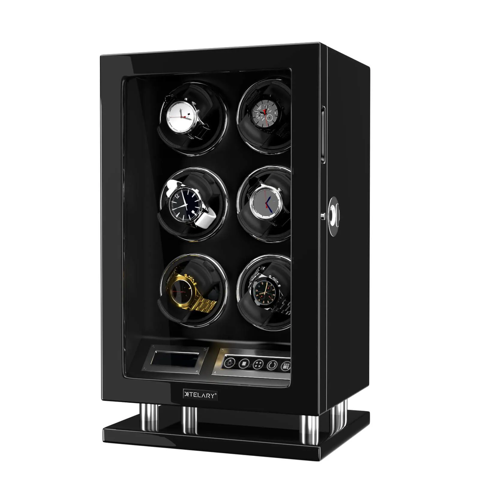 Fingerprint Unlock Watch Winder for 6 Automatic Watches Quiet Mabuchi Motors
