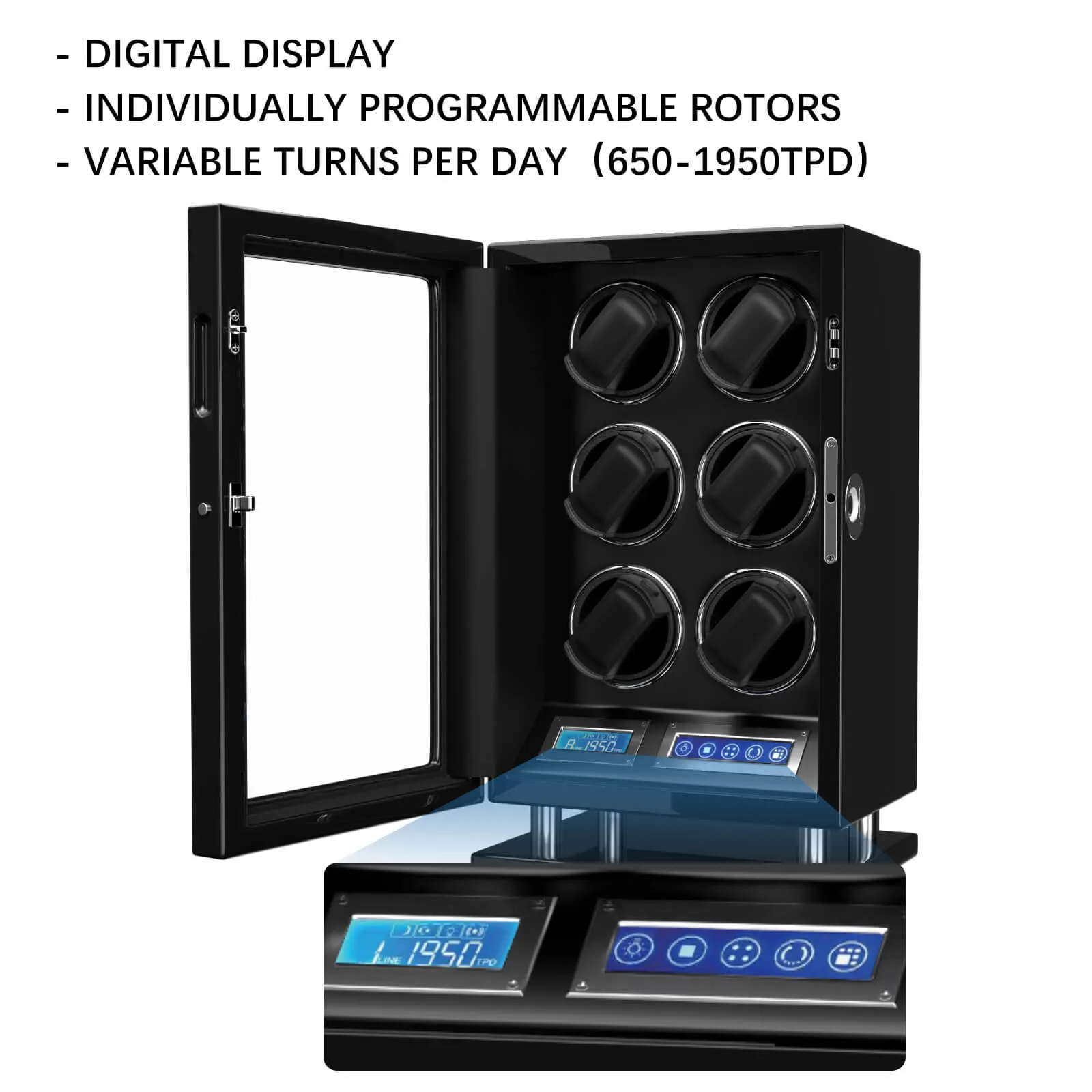 Fingerprint Unlock Watch Winder for 6 Automatic Watches Quiet Mabuchi Motors
