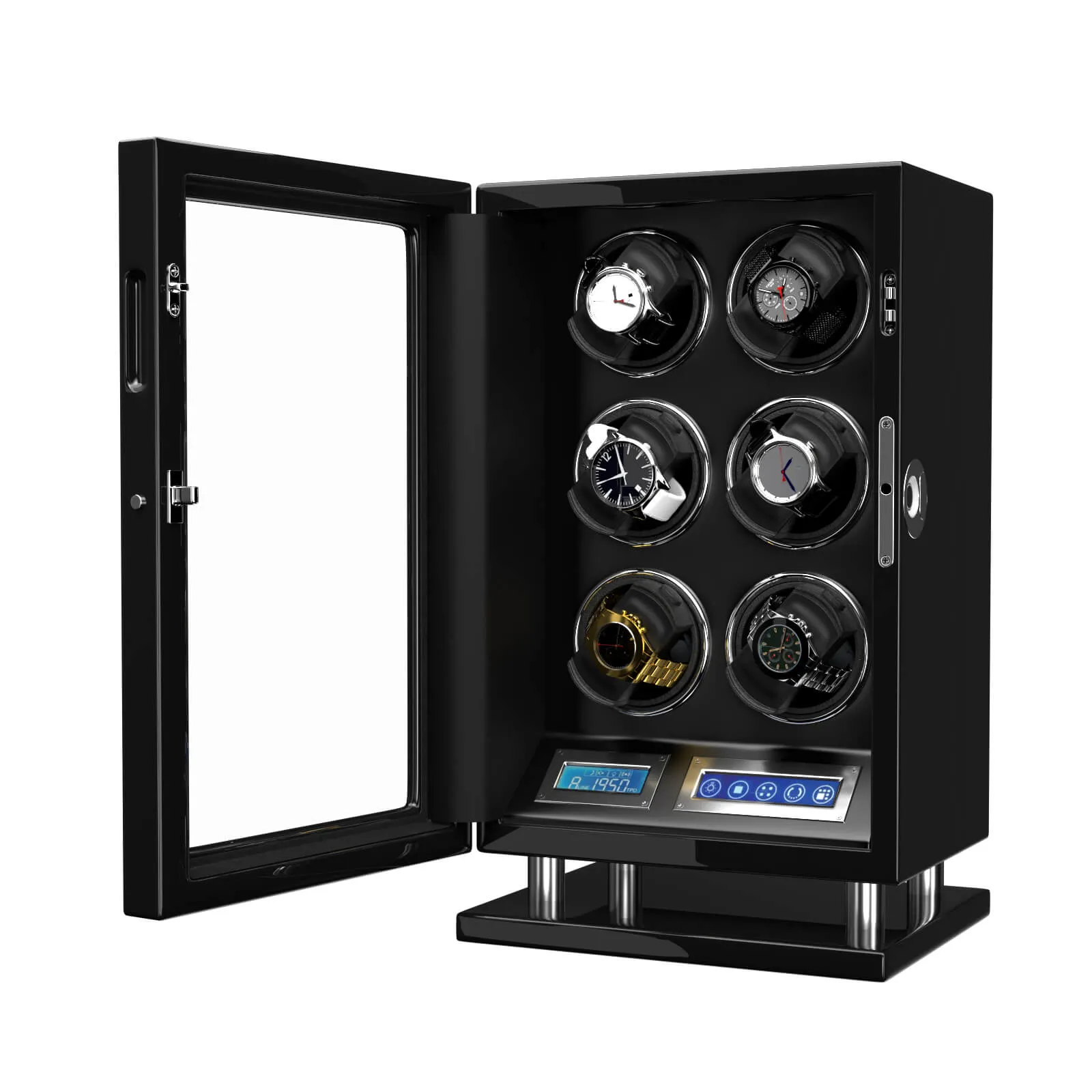 Fingerprint Unlock Watch Winder for 6 Automatic Watches Quiet Mabuchi Motors